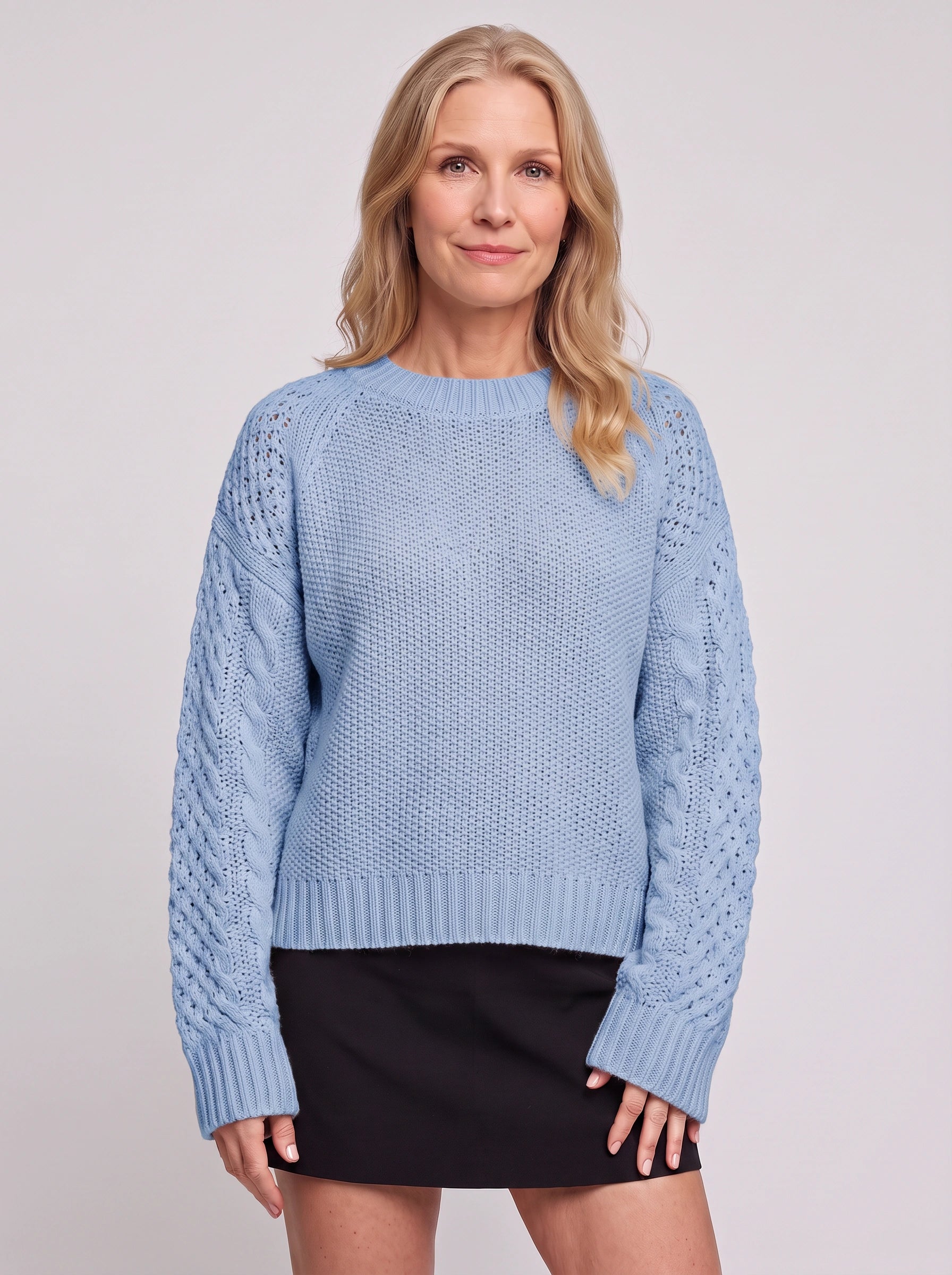 Women’s Textured Knit Sweater – Casual Crew Neck Winter Jumper