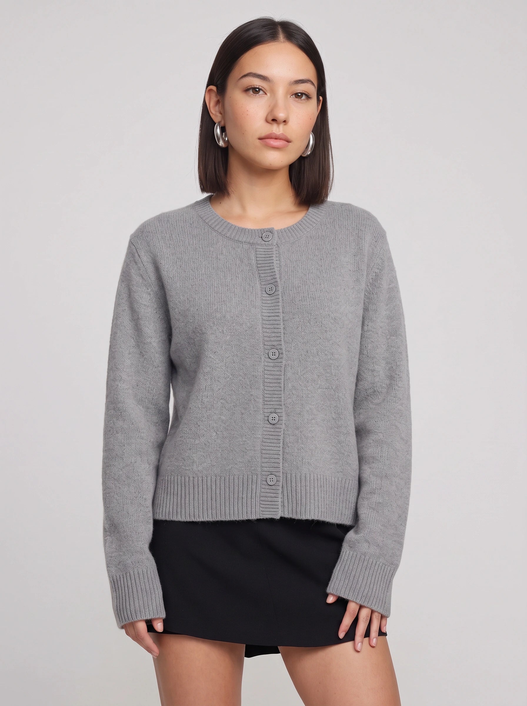 Ribston Button-Front Knit Cardigan – Women Crewneck Long Sleeve Soft Sweater Casual Office Workwear
