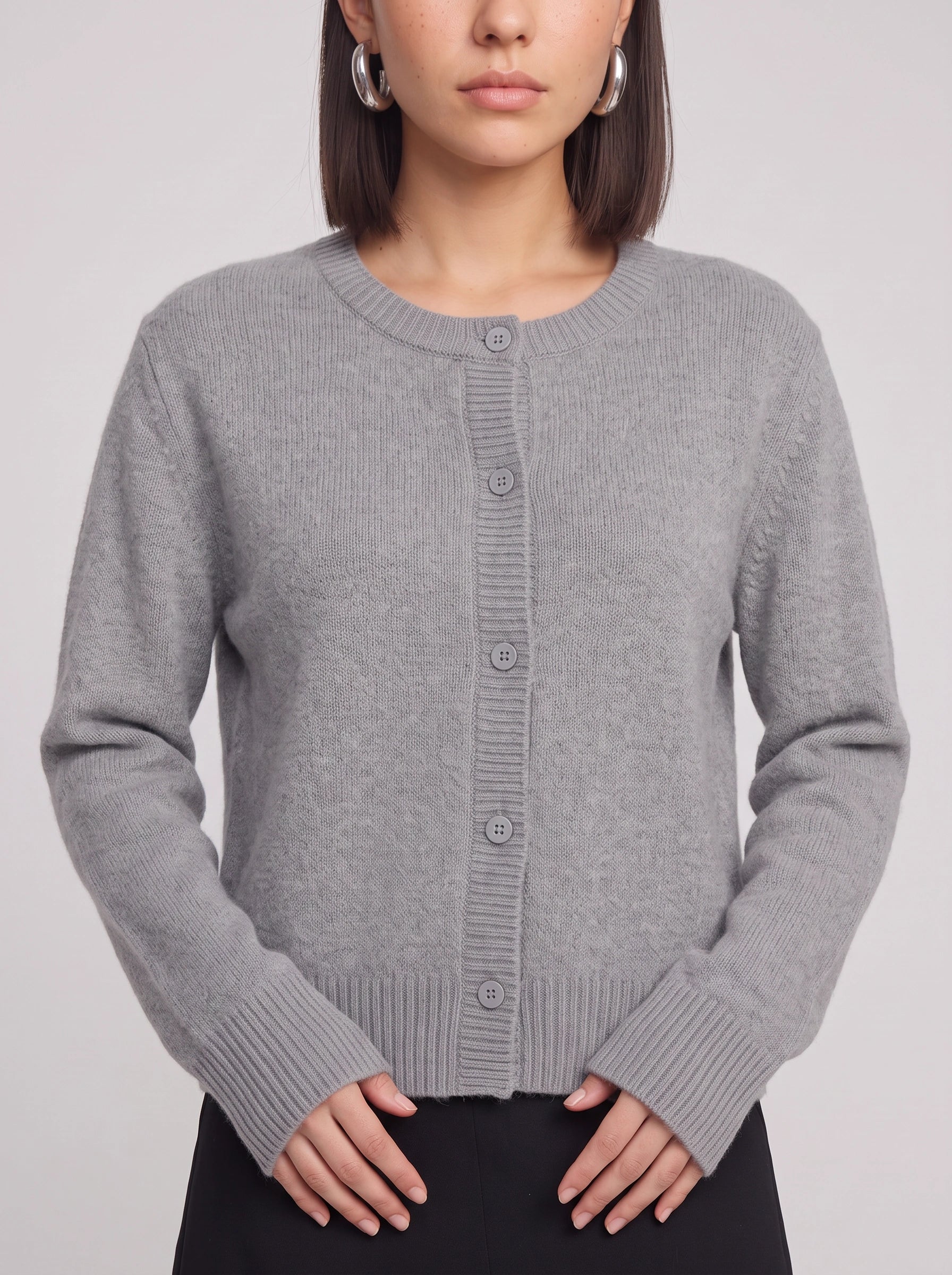 Ribston Button-Front Knit Cardigan – Women Crewneck Long Sleeve Soft Sweater Casual Office Workwear