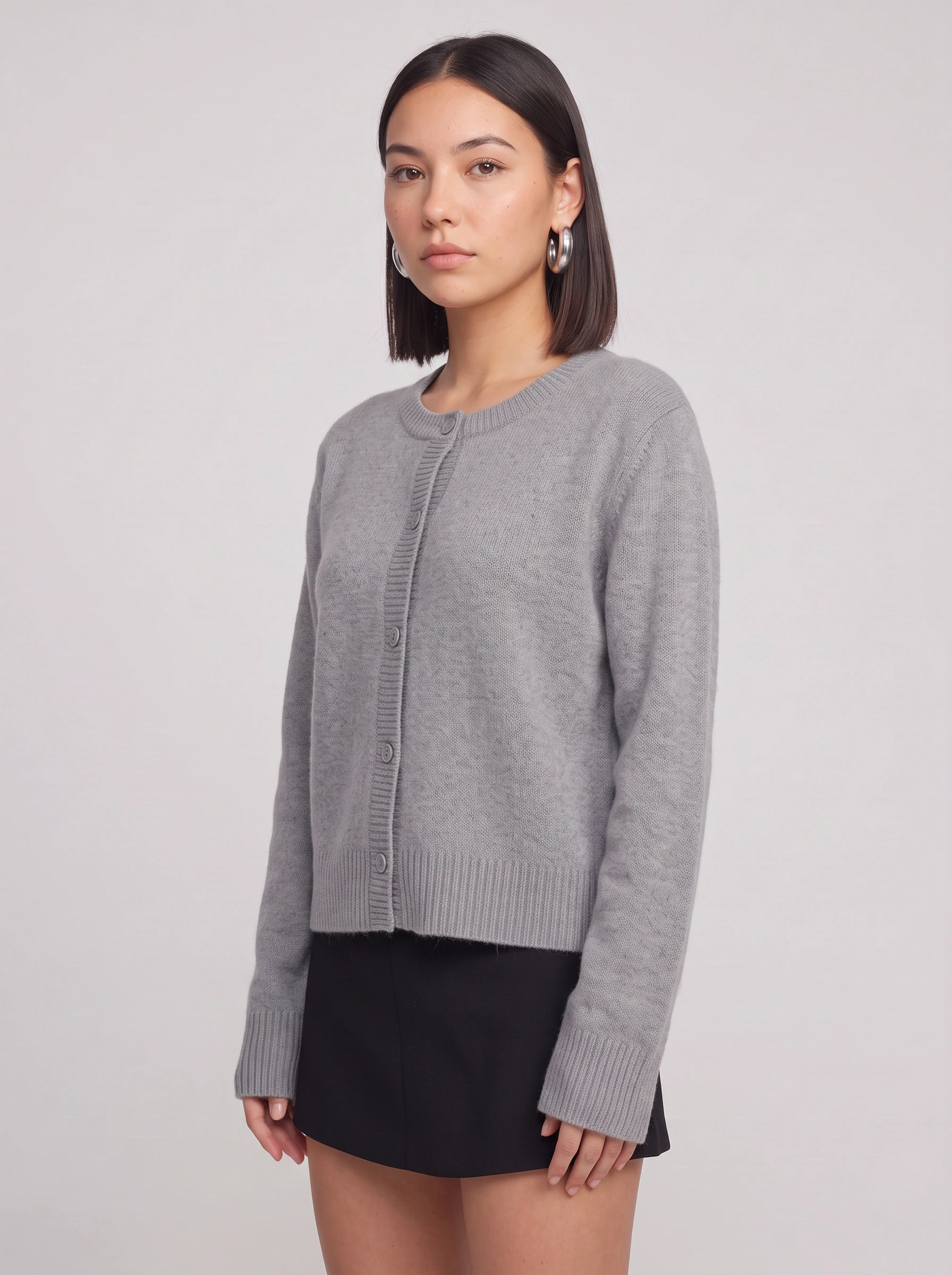 Ribston Button-Front Knit Cardigan – Women Crewneck Long Sleeve Soft Sweater Casual Office Workwear