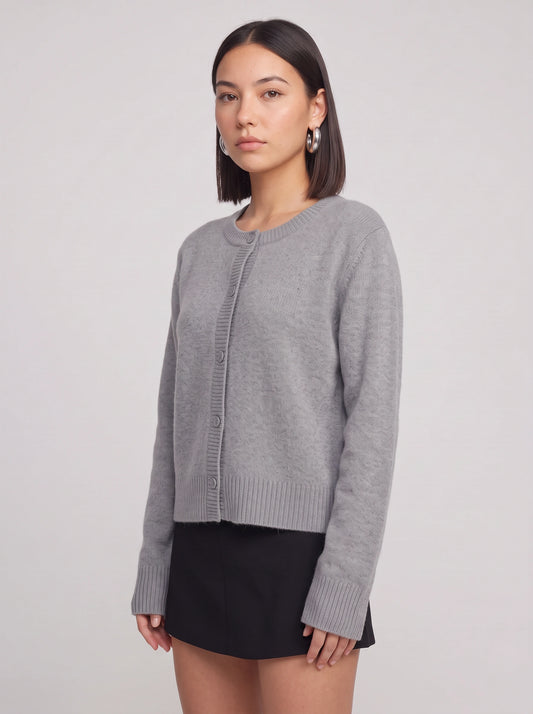 Ribston Button-Front Knit Cardigan – Women Crewneck Long Sleeve Soft Sweater Casual Office Workwear
