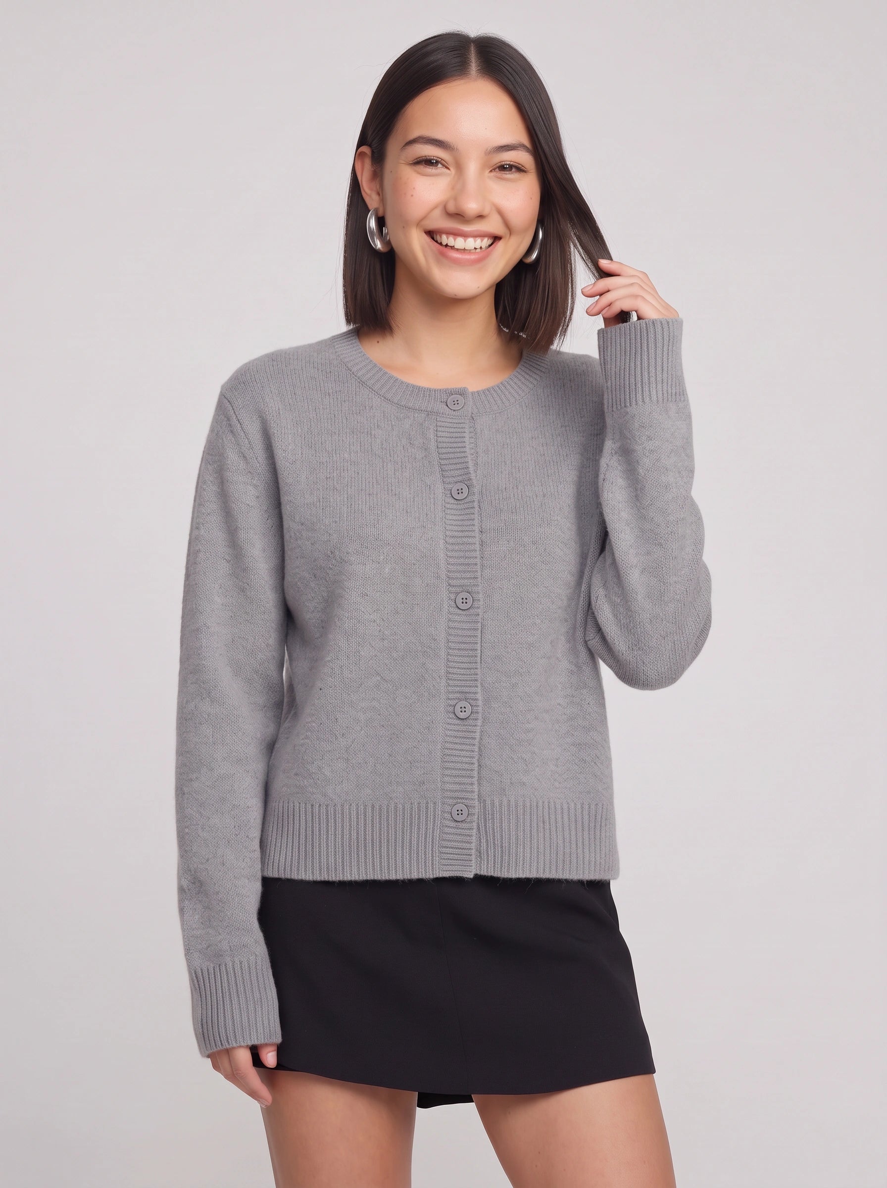 Ribston Button-Front Knit Cardigan – Women Crewneck Long Sleeve Soft Sweater Casual Office Workwear