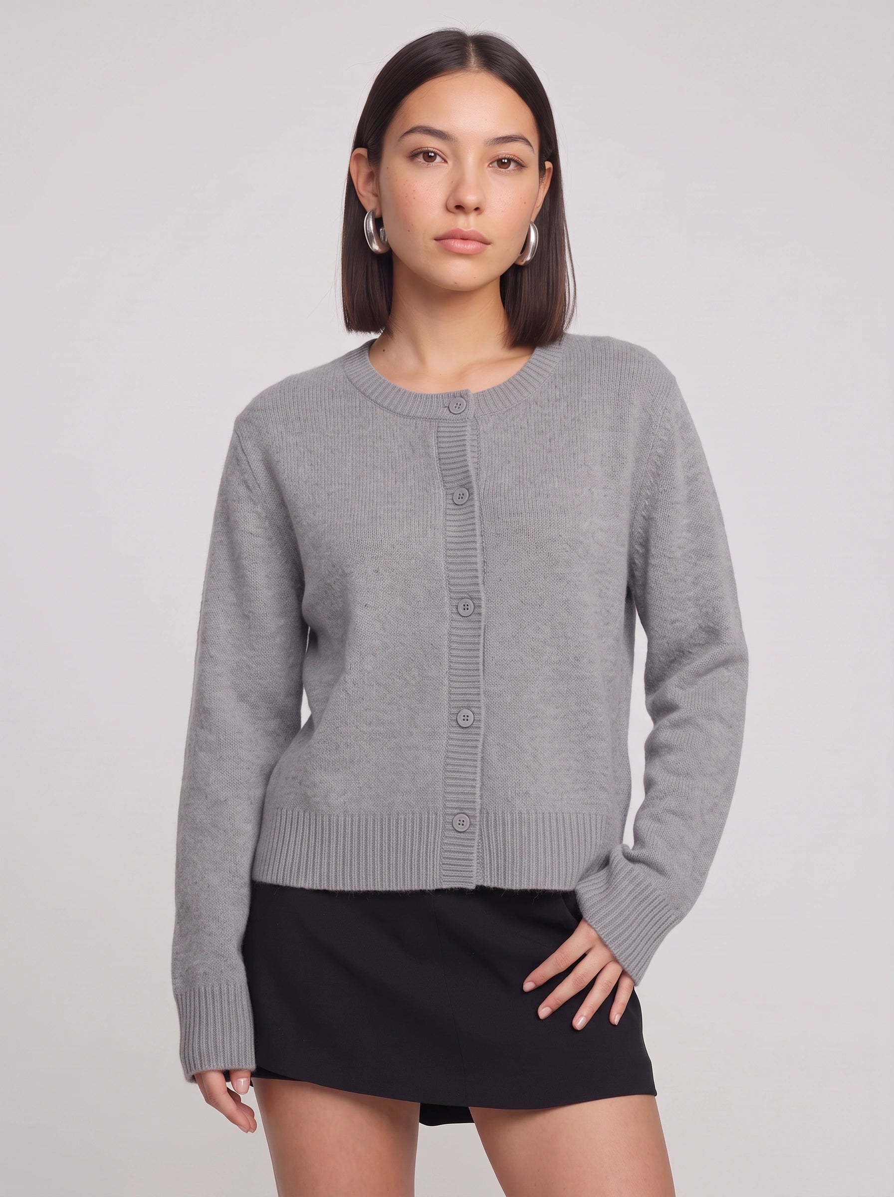 Ribston Button-Front Knit Cardigan – Women Crewneck Long Sleeve Soft Sweater Casual Office Workwear
