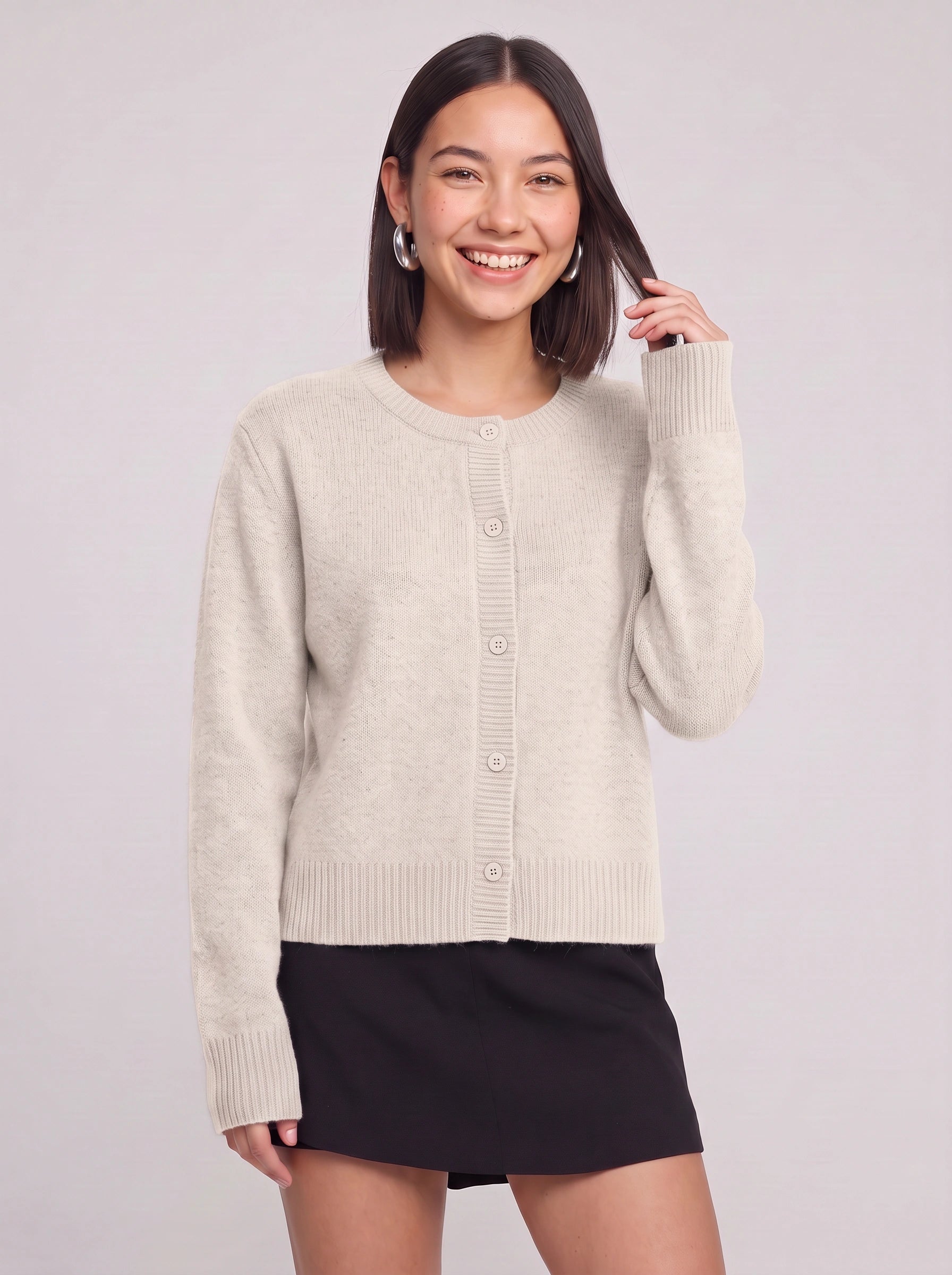 Ribston Button-Front Knit Cardigan – Women Crewneck Long Sleeve Soft Sweater Casual Office Workwear