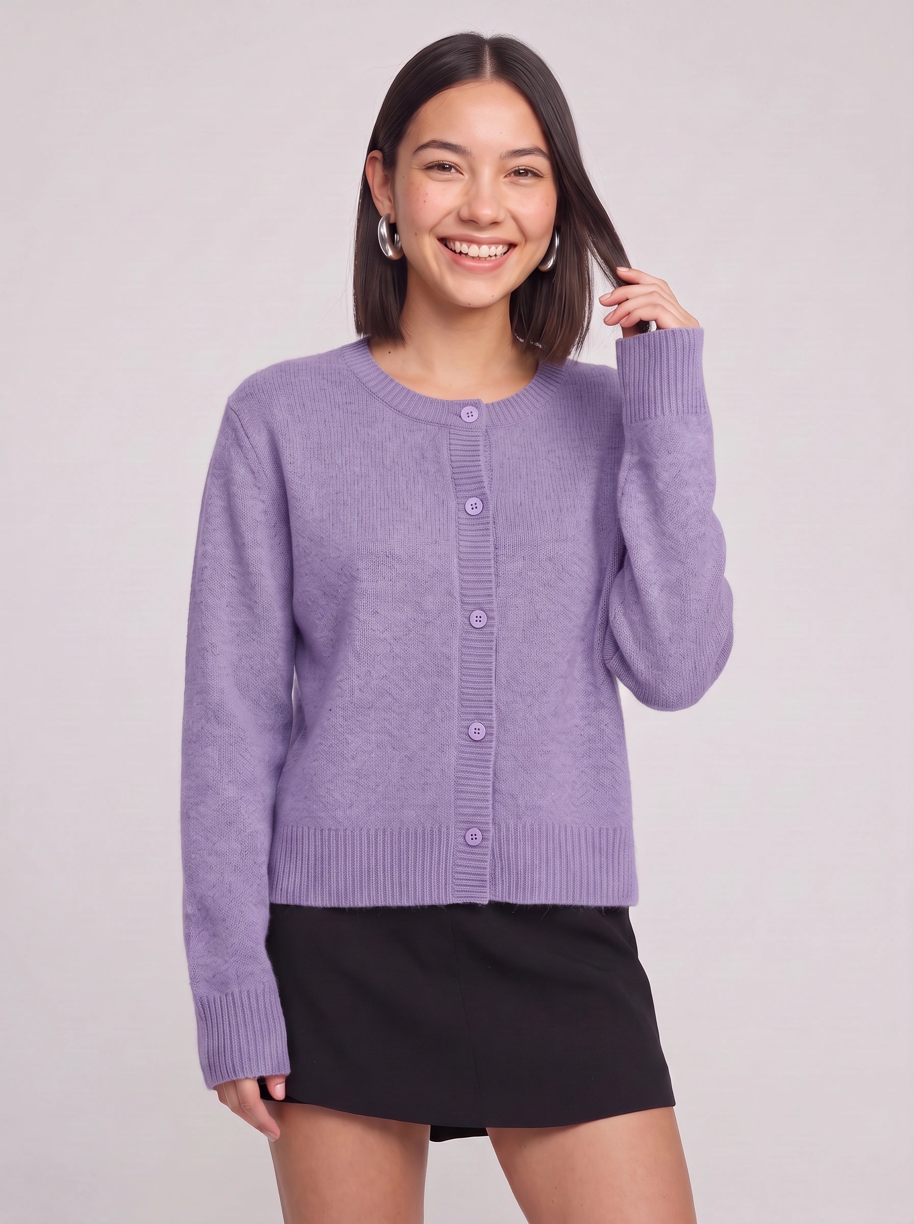 Ribston Button-Front Knit Cardigan – Women Crewneck Long Sleeve Soft Sweater Casual Office Workwear