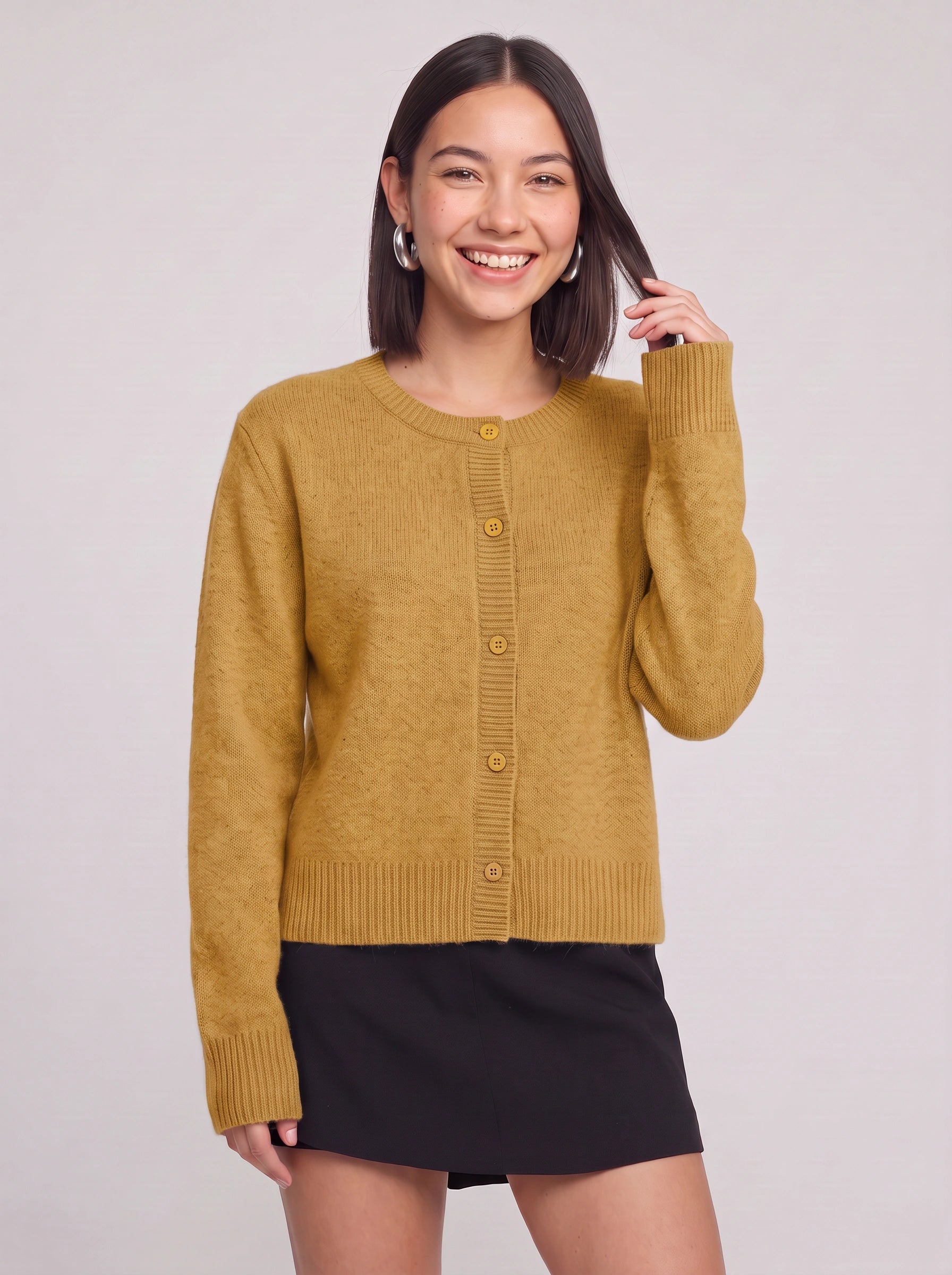 Ribston Button-Front Knit Cardigan – Women Crewneck Long Sleeve Soft Sweater Casual Office Workwear