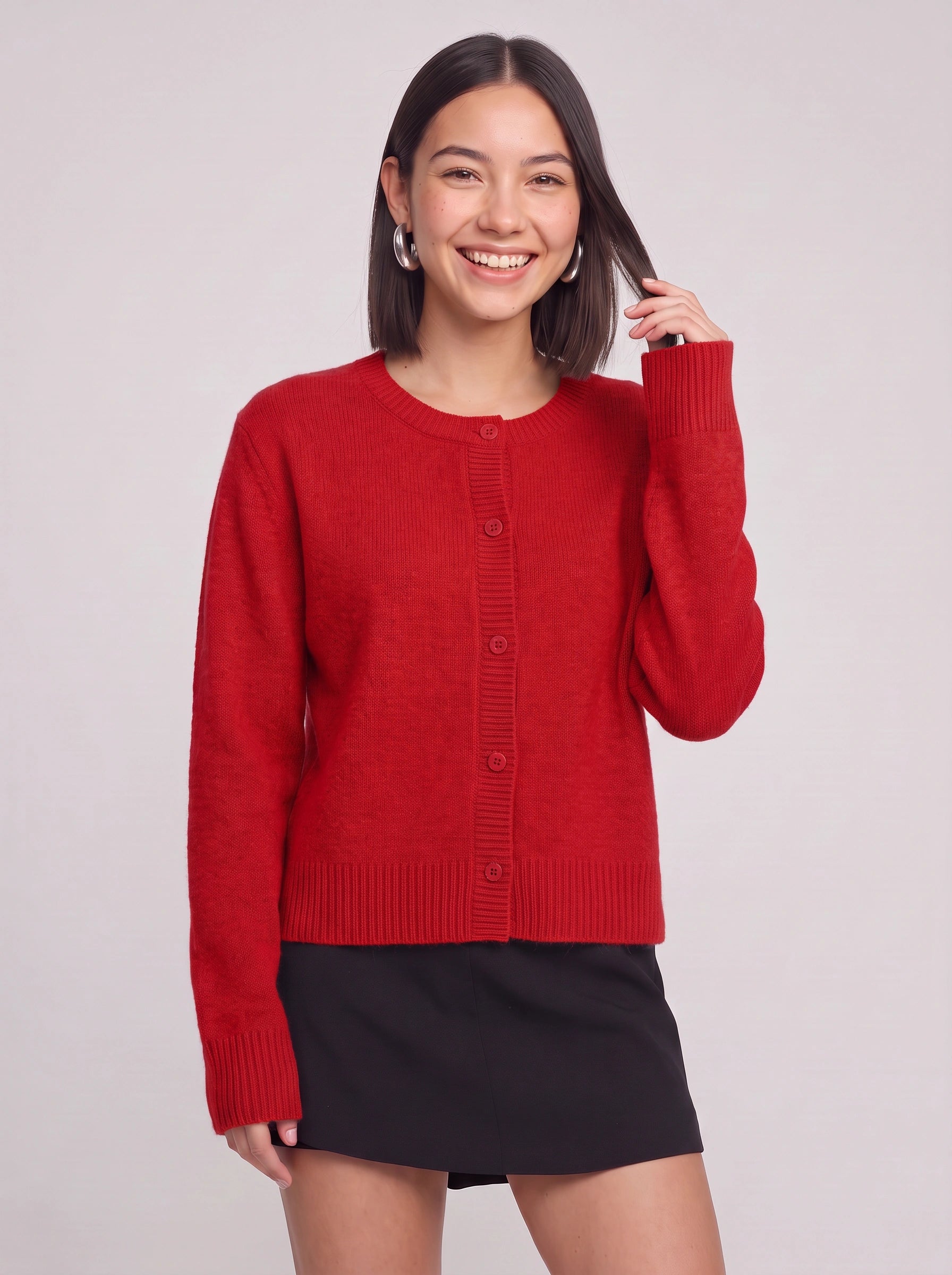 Ribston Button-Front Knit Cardigan – Women Crewneck Long Sleeve Soft Sweater Casual Office Workwear