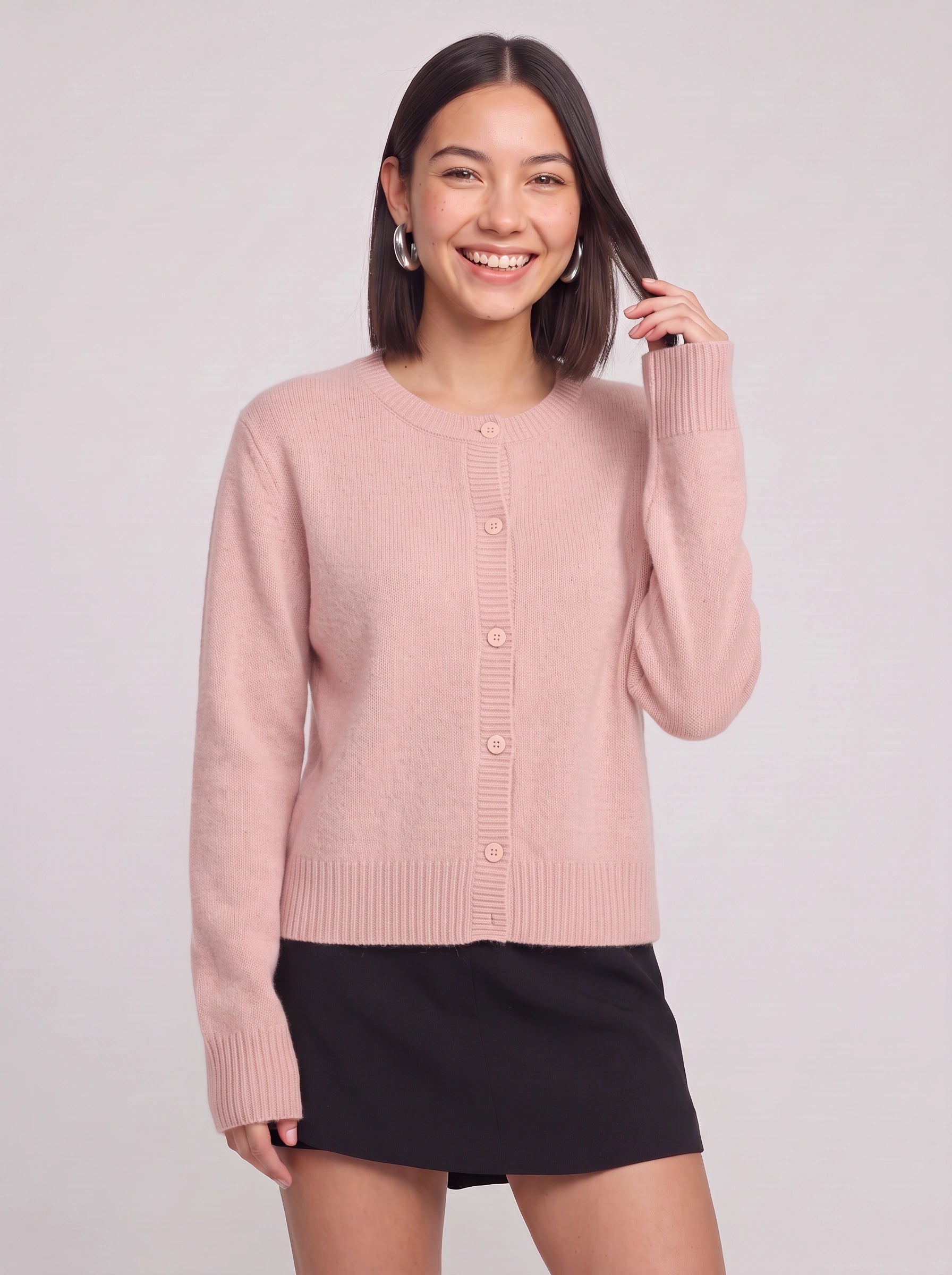 Ribston Button-Front Knit Cardigan – Women Crewneck Long Sleeve Soft Sweater Casual Office Workwear