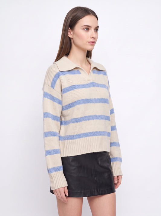 Rigavia Striped Polo Collar Sweater – Oversized Knit Women Winter Casual Streetwear Pullover Top