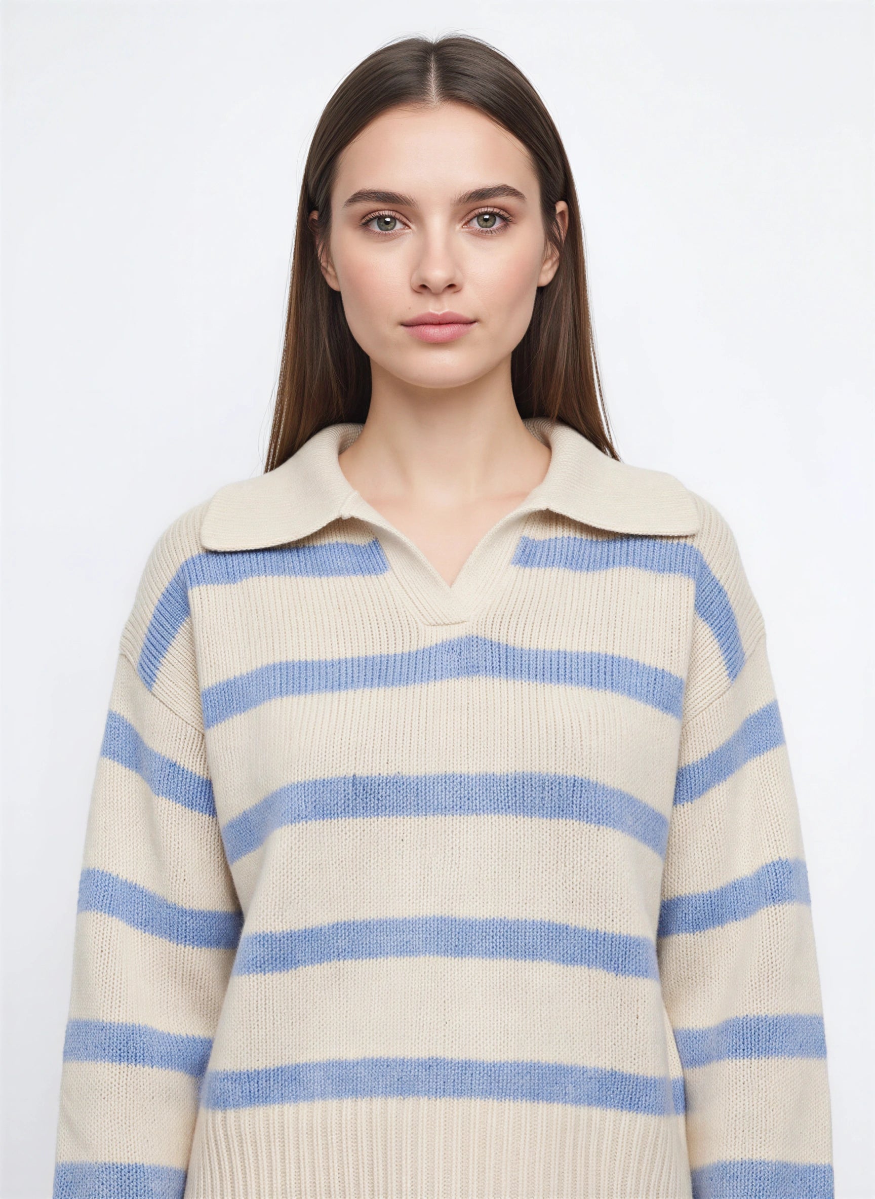 Rigavia Striped Polo Collar Sweater – Oversized Knit Women Winter Casual Streetwear Pullover Top