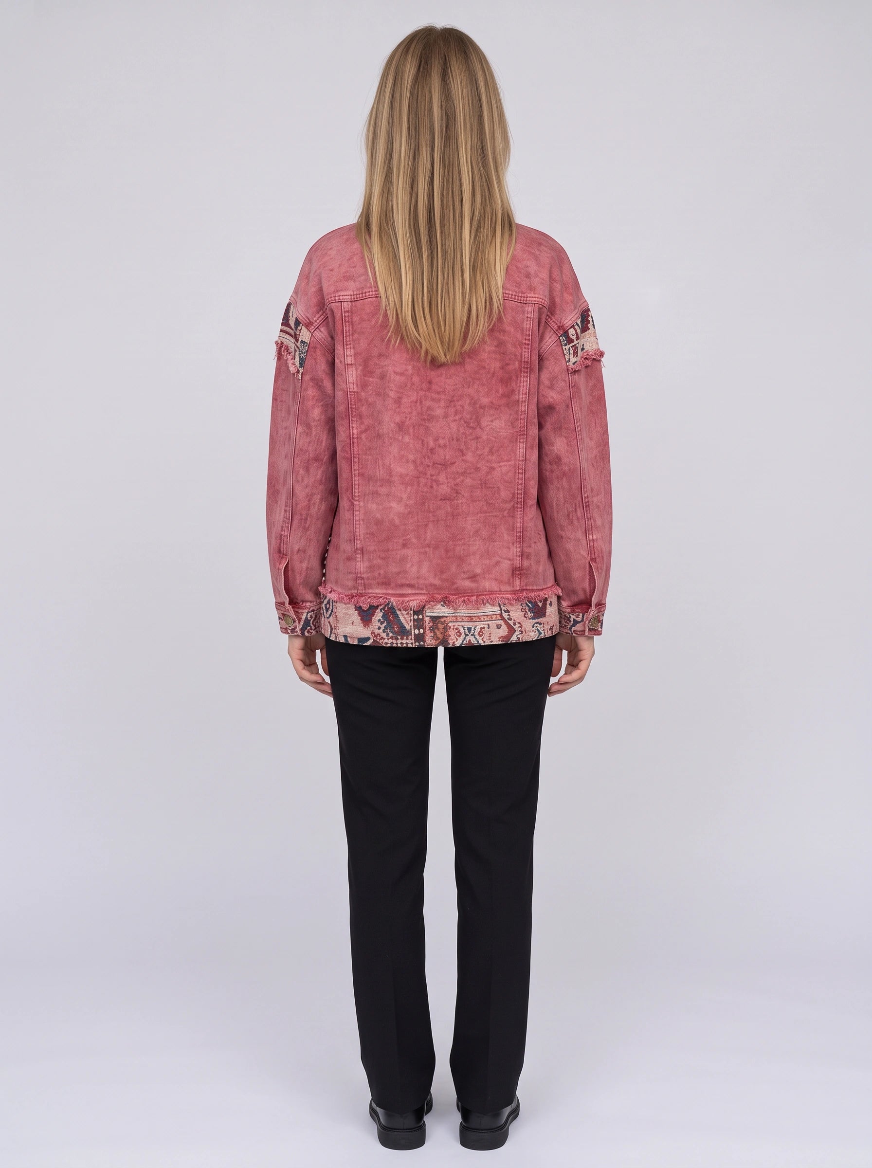 Rosard Oversized Denim Jacket – Embroidered Patchwork Women Distressed Casual Streetwear Denim Jacket