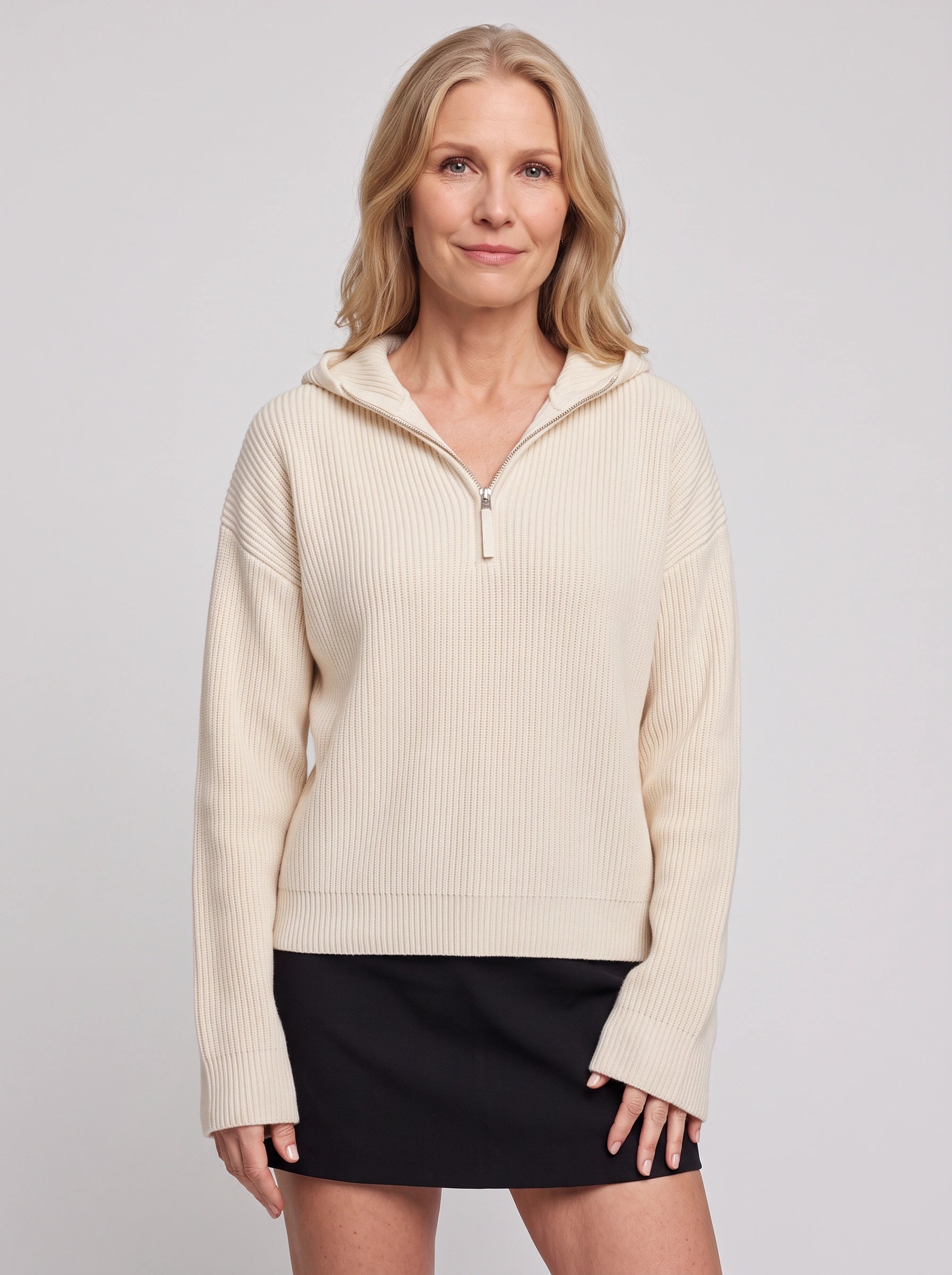 Ridgeline Half-Zip Hoodie Sweater – Knit Sweater Women Oversized Casual Streetwear Longline Hoodie