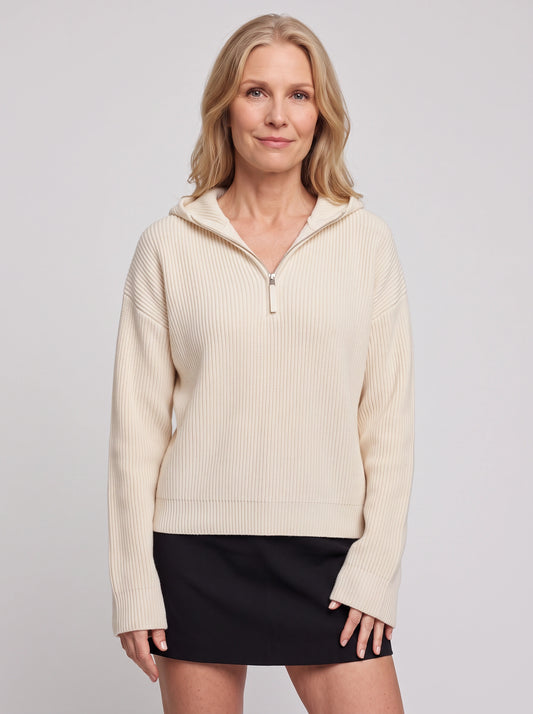 Ridgeline Half-Zip Hoodie Sweater – Knit Sweater Women Oversized Casual Streetwear Longline Hoodie