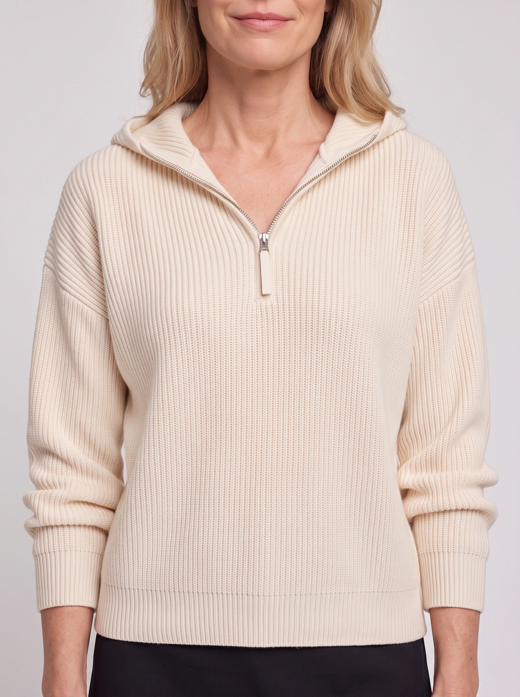 Ridgeline Half-Zip Hoodie Sweater – Knit Sweater Women Oversized Casual Streetwear Longline Hoodie