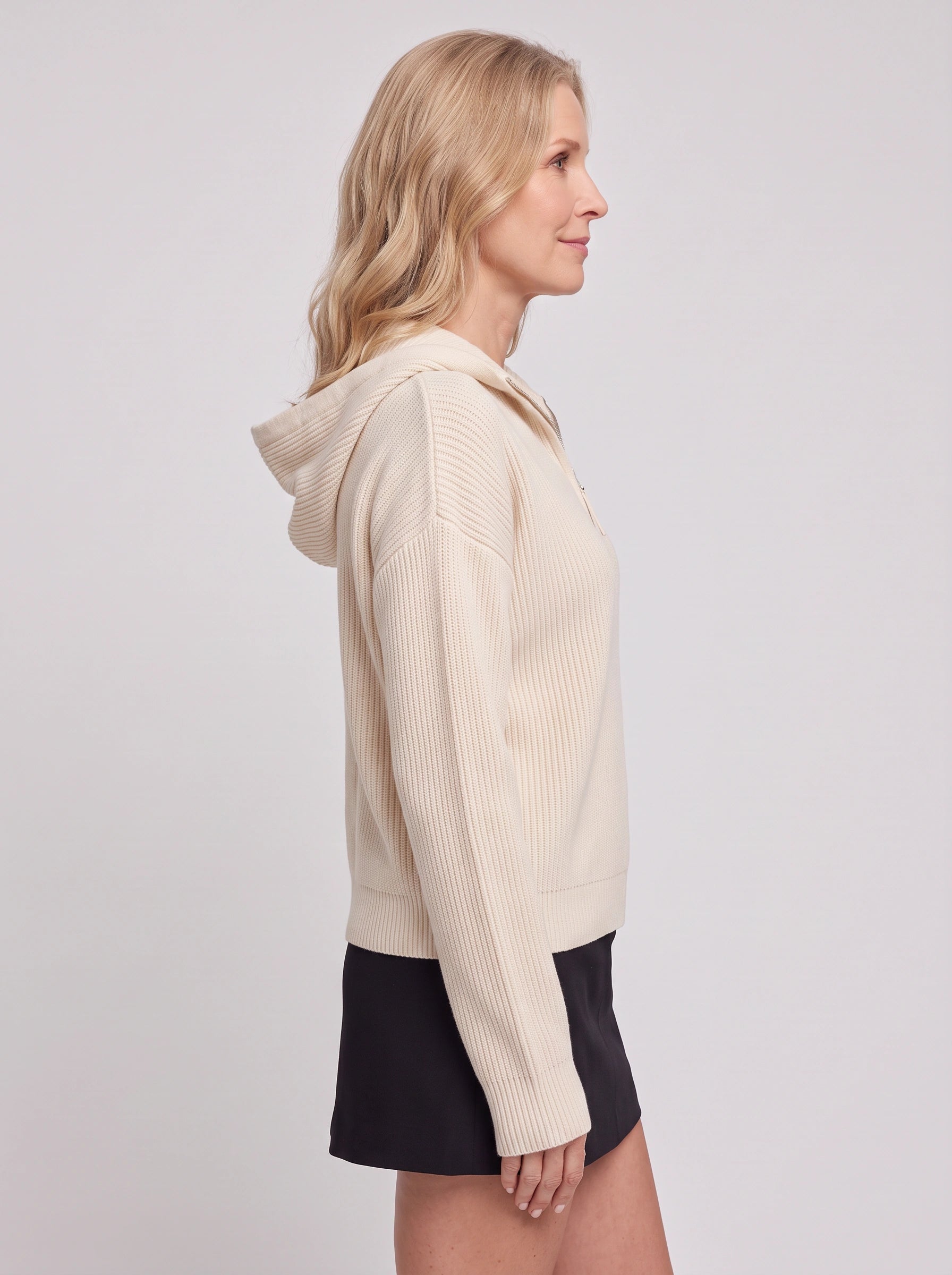 Ridgeline Half-Zip Hoodie Sweater – Knit Sweater Women Oversized Casual Streetwear Longline Hoodie