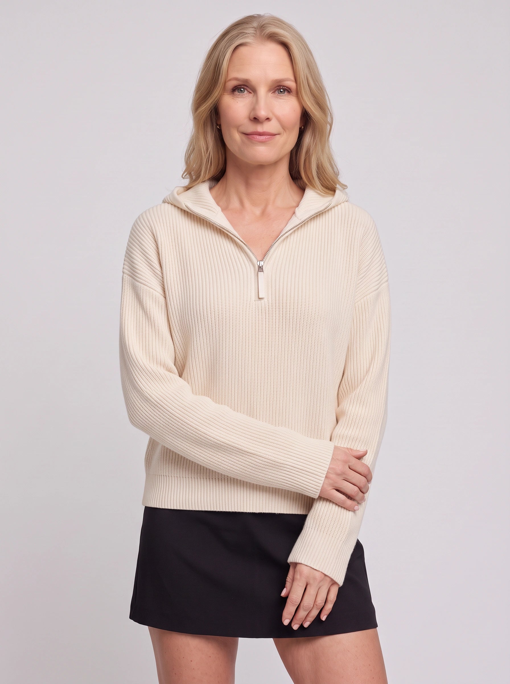 Ridgeline Half-Zip Hoodie Sweater – Knit Sweater Women Oversized Casual Streetwear Longline Hoodie