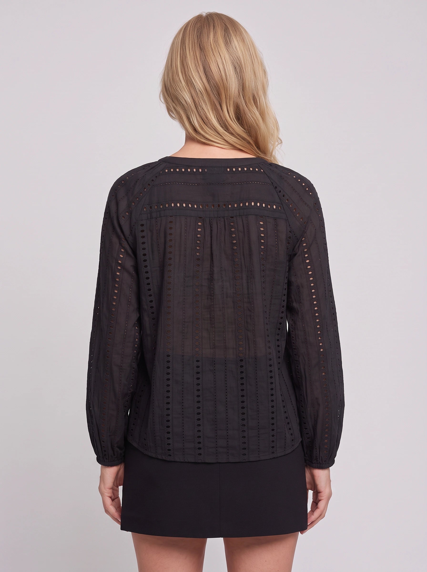 Brodara Eyelet V-Neck Blouse – Long Sleeve Women Winter Embroidered Lace Peasant Boho V Neck Top