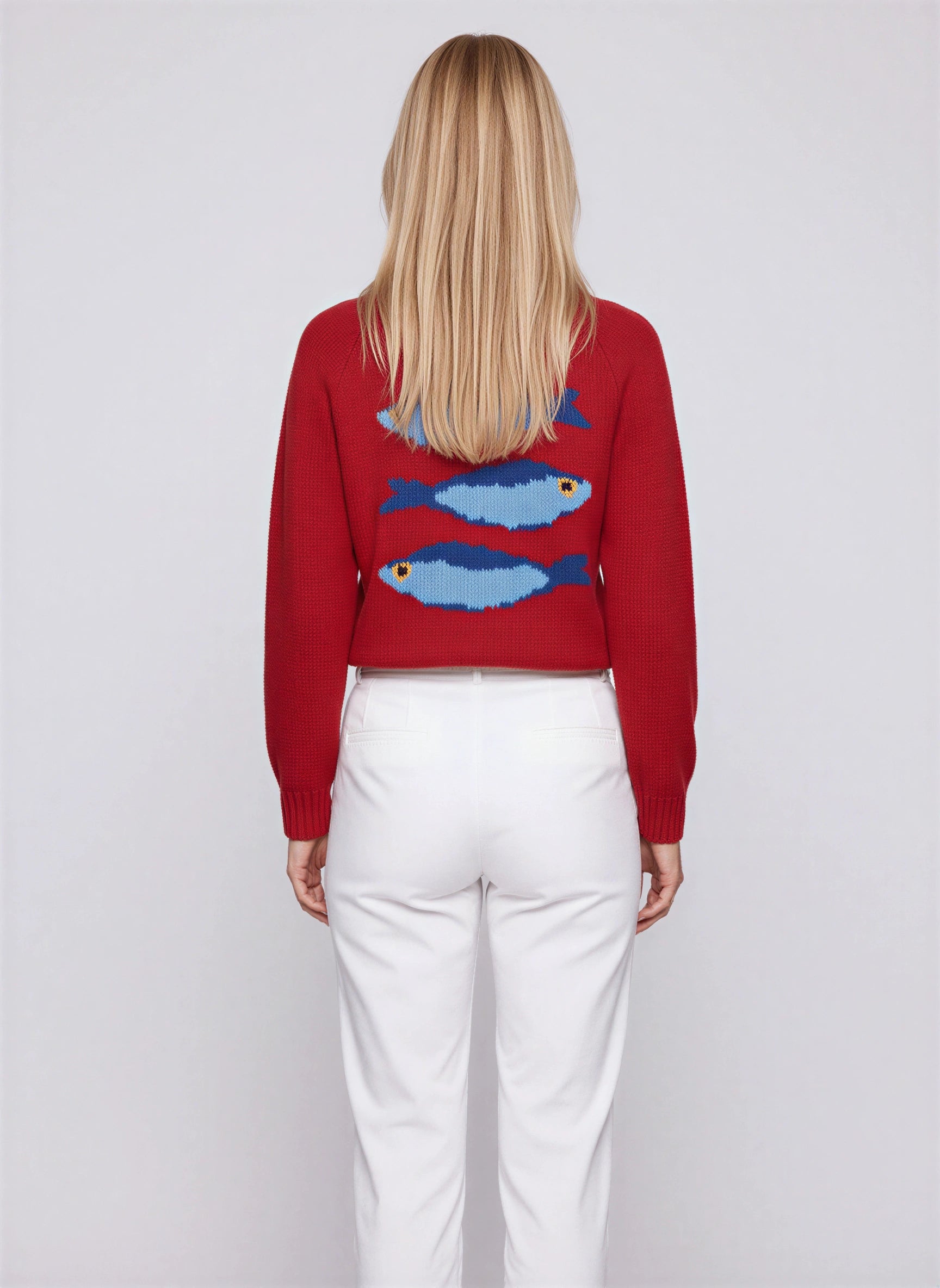 Pescade Fish Motif Crew Neck Sweater – Knitted Pullover Women Casual Novelty Winter Cozy Chunky Sweater