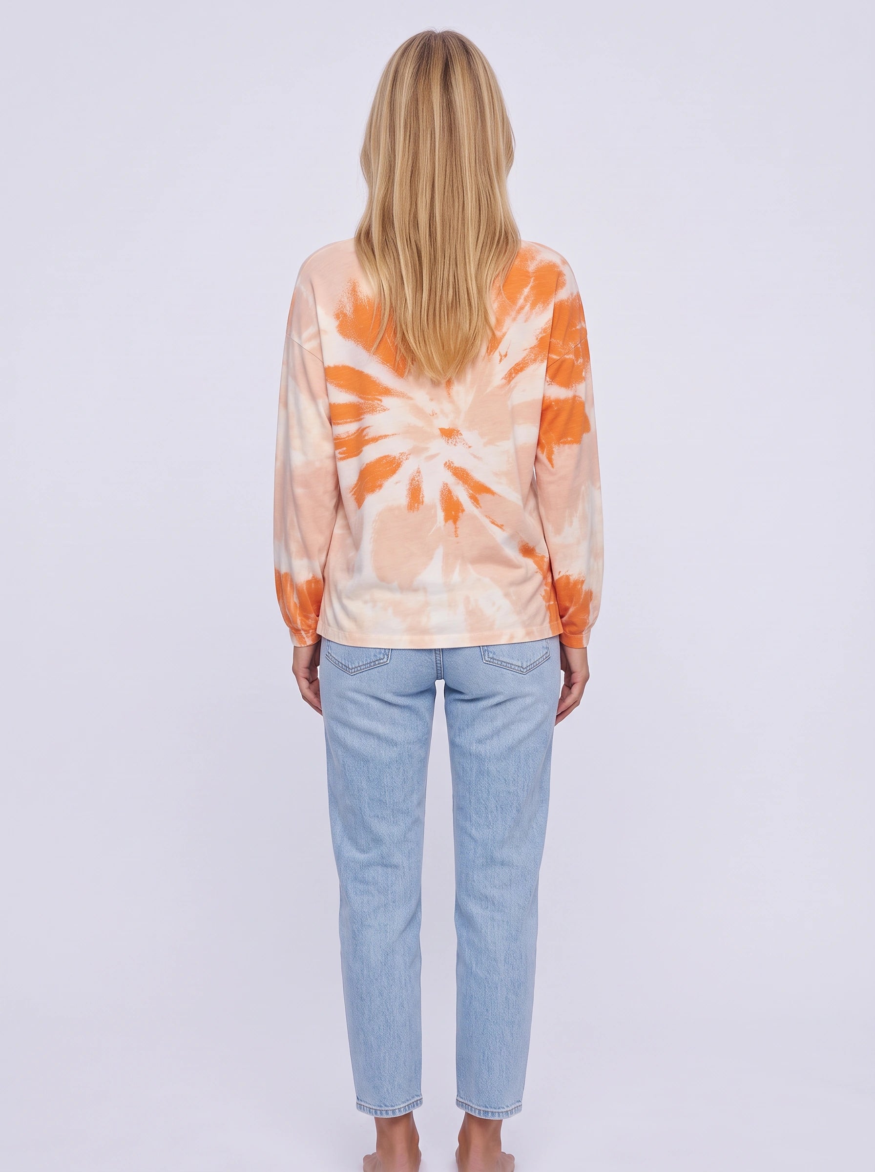 Sunray Oversized V-Neck Blouse – Tie-Dye Long Sleeve Women Casual Slouchy Relaxed Fit Shirts Tops