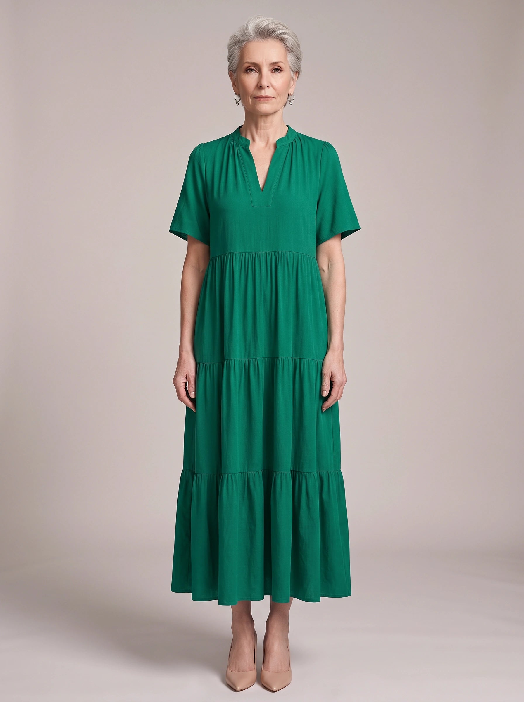 Magnolia V-Neck Tiered Maxi Dress – Business Casual Women Corporate Office Elegant Ladies Maxi Dress