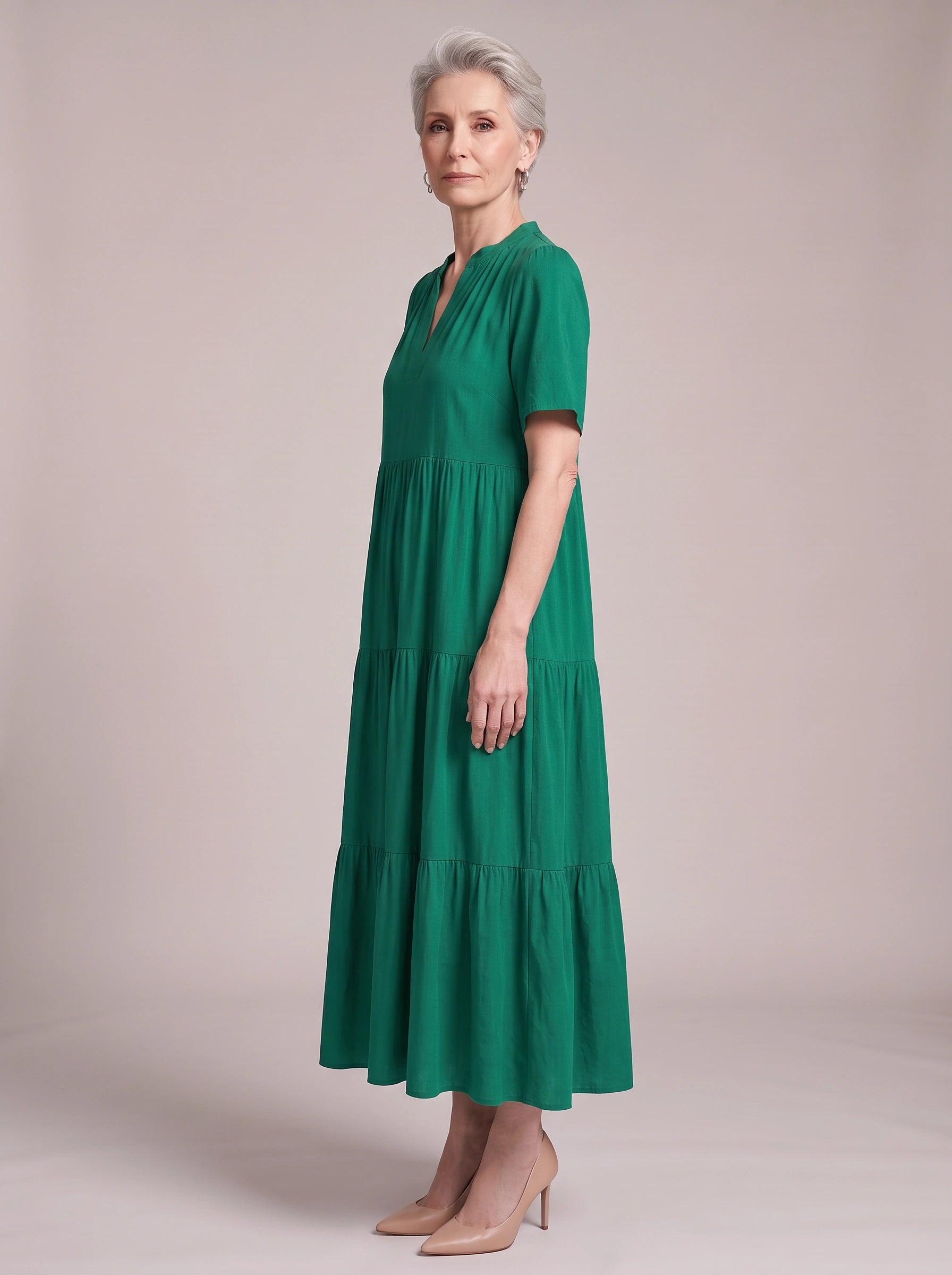 Magnolia V-Neck Tiered Maxi Dress – Business Casual Women Corporate Office Elegant Ladies Maxi Dress
