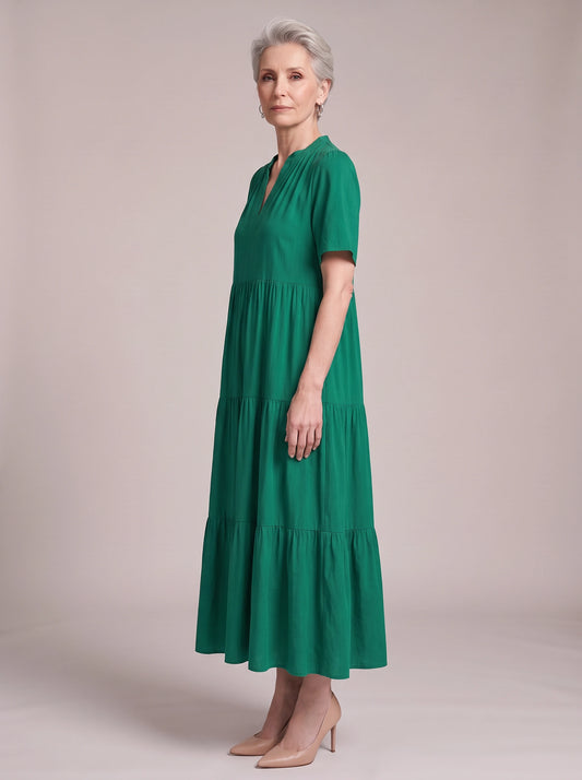 Magnolia V-Neck Tiered Maxi Dress – Business Casual Women Corporate Office Elegant Ladies Maxi Dress