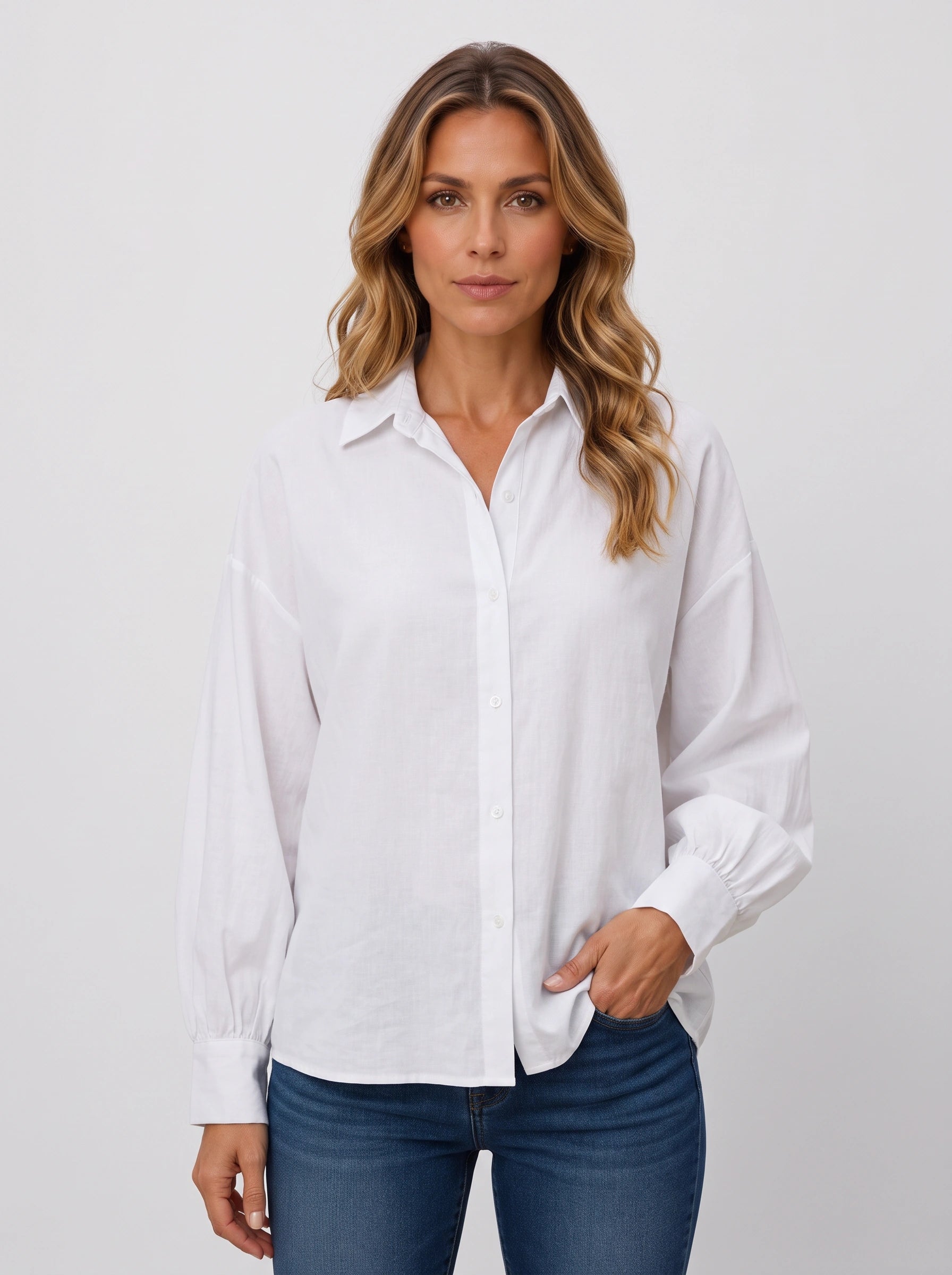 Crispan Oversized Button-Up Shirt – Classic Button Down Long Sleeve Women Casual Office Work Winter Blouse