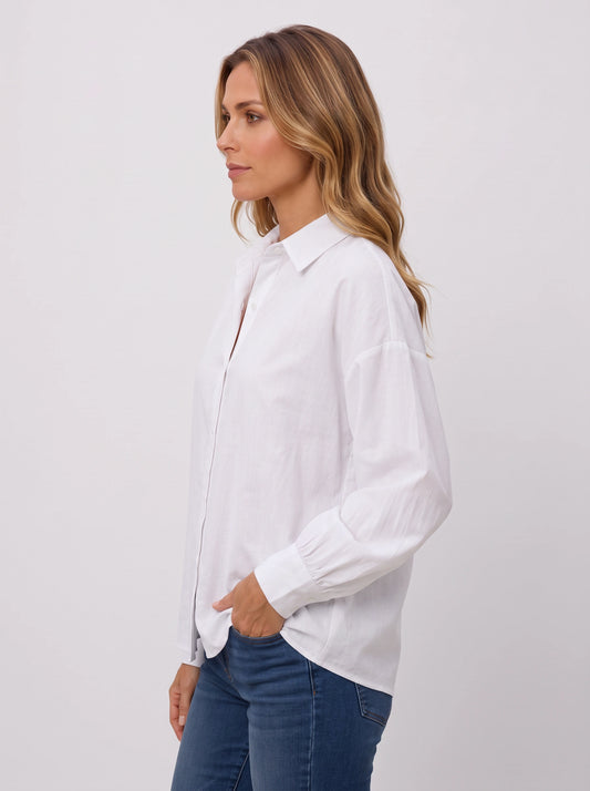 Crispan Oversized Button-Up Shirt – Classic Button Down Long Sleeve Women Casual Office Work Winter Blouse