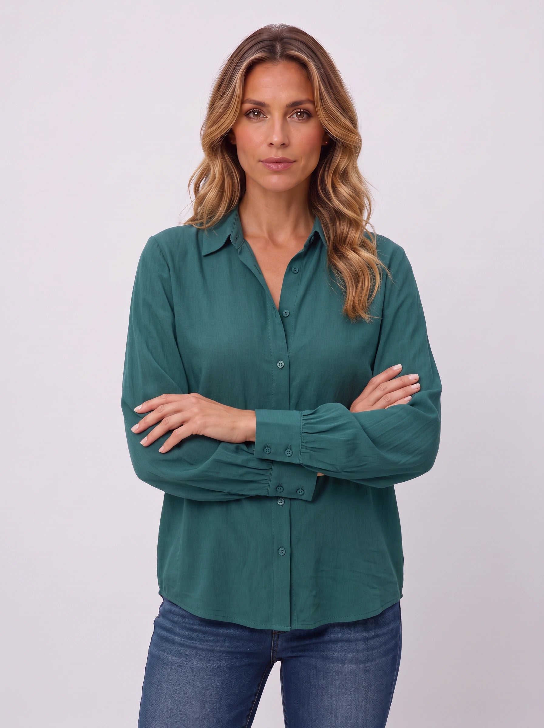 Crispan Oversized Button-Up Shirt – Classic Button Down Long Sleeve Women Casual Office Work Winter Blouse