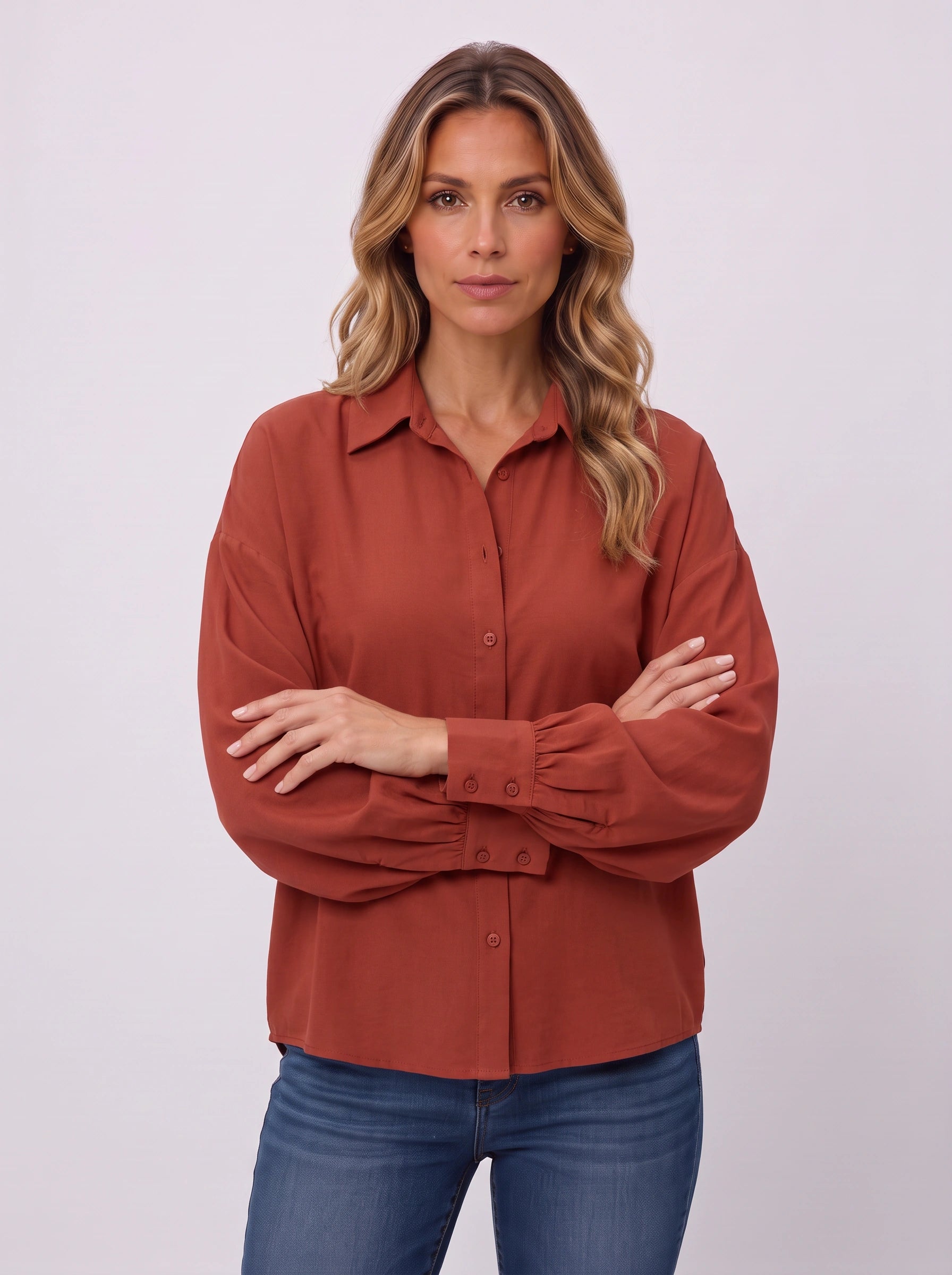 Crispan Oversized Button-Up Shirt – Classic Button Down Long Sleeve Women Casual Office Work Winter Blouse