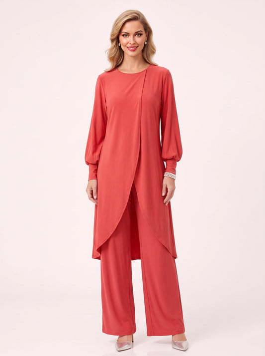 Plariva Overlay Longline Tunic Wide-Leg Pant Set – Two Piece Sets Women Formal Lounge Loungewear