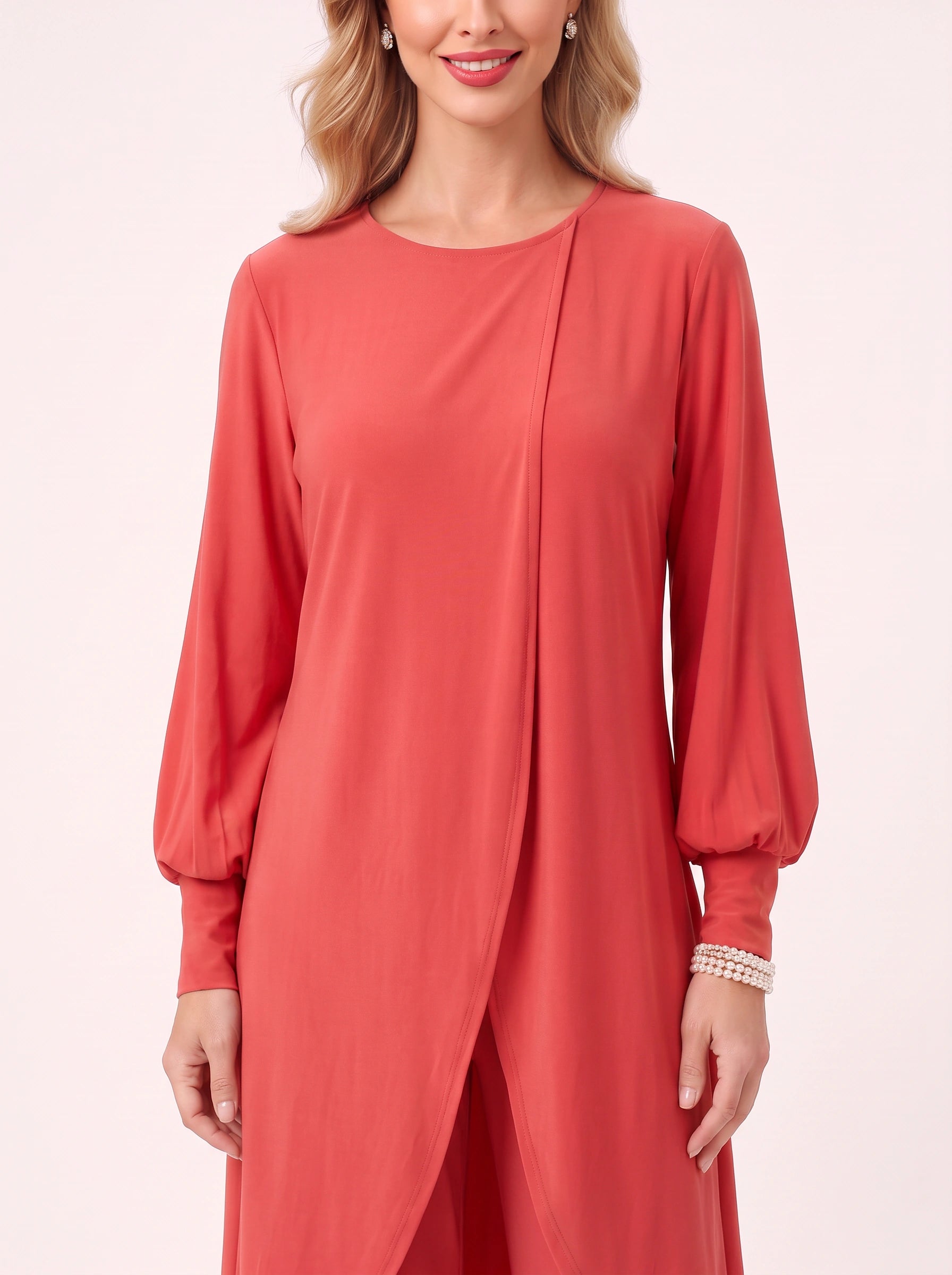 Plariva Overlay Longline Tunic Wide-Leg Pant Set – Two Piece Sets Women Formal Lounge Loungewear
