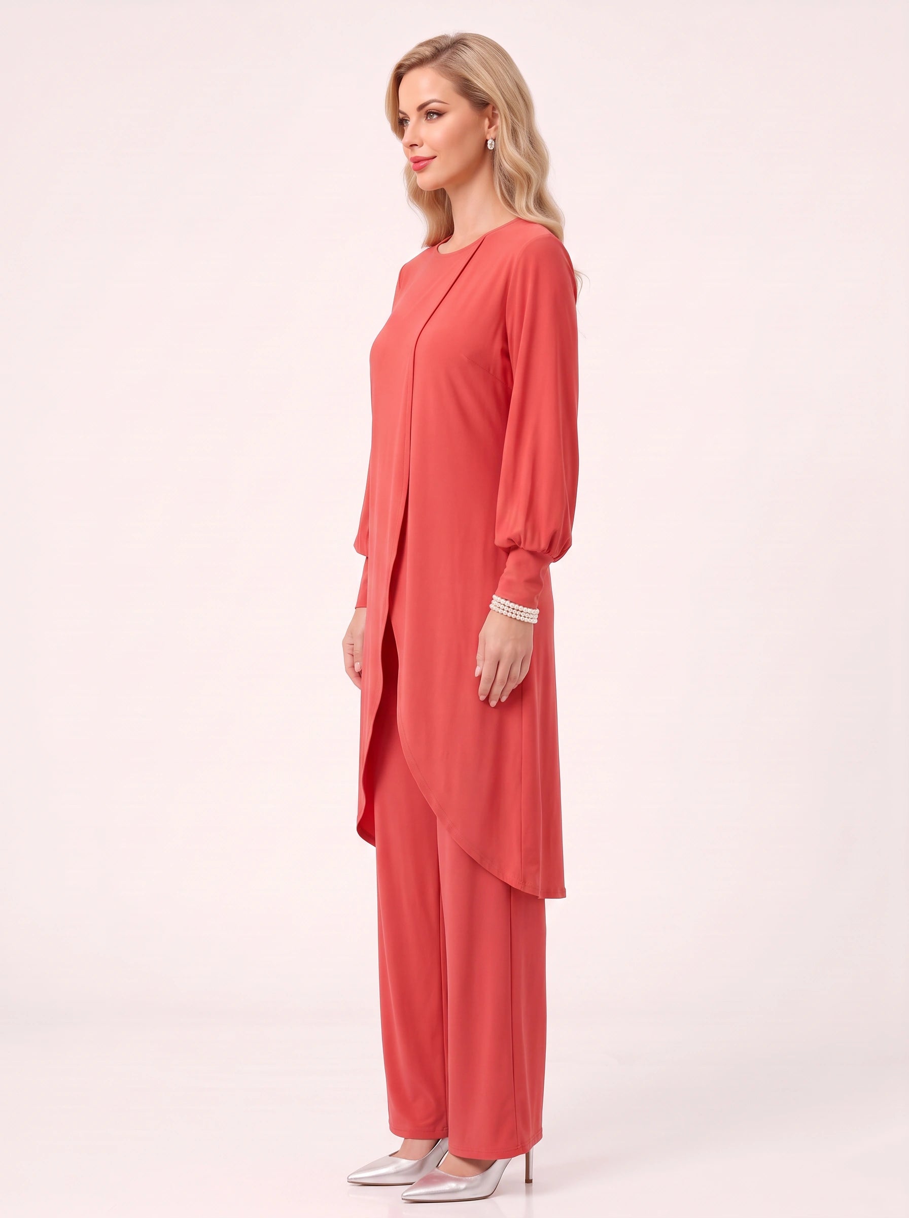 Plariva Overlay Longline Tunic Wide-Leg Pant Set – Two Piece Sets Women Formal Lounge Loungewear