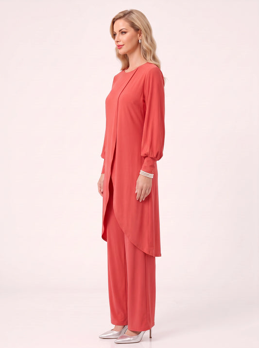 Plariva Overlay Longline Tunic Wide-Leg Pant Set – Two Piece Sets Women Formal Lounge Loungewear