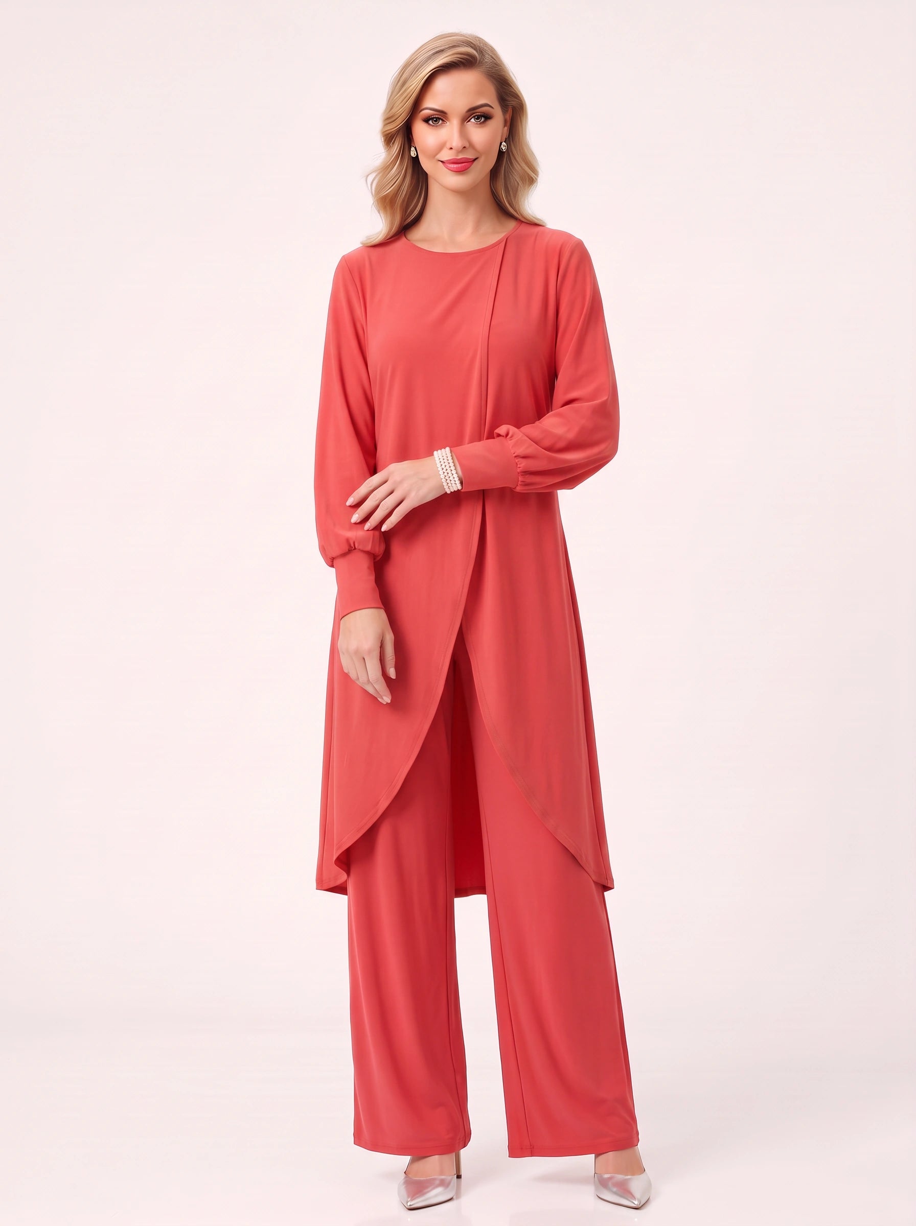 Plariva Overlay Longline Tunic Wide-Leg Pant Set – Two Piece Sets Women Formal Lounge Loungewear