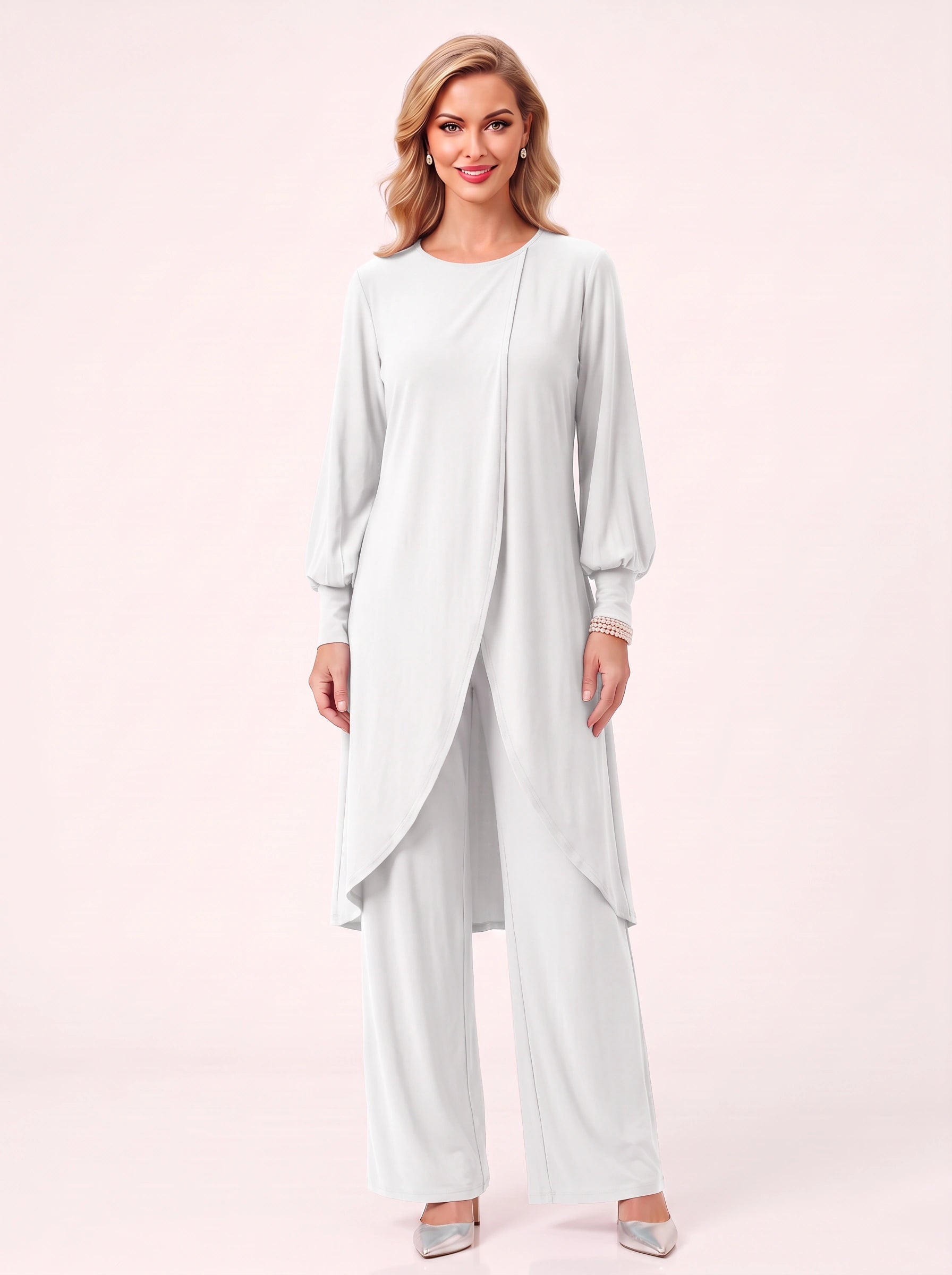 Plariva Overlay Longline Tunic Wide-Leg Pant Set – Two Piece Sets Women Formal Lounge Loungewear