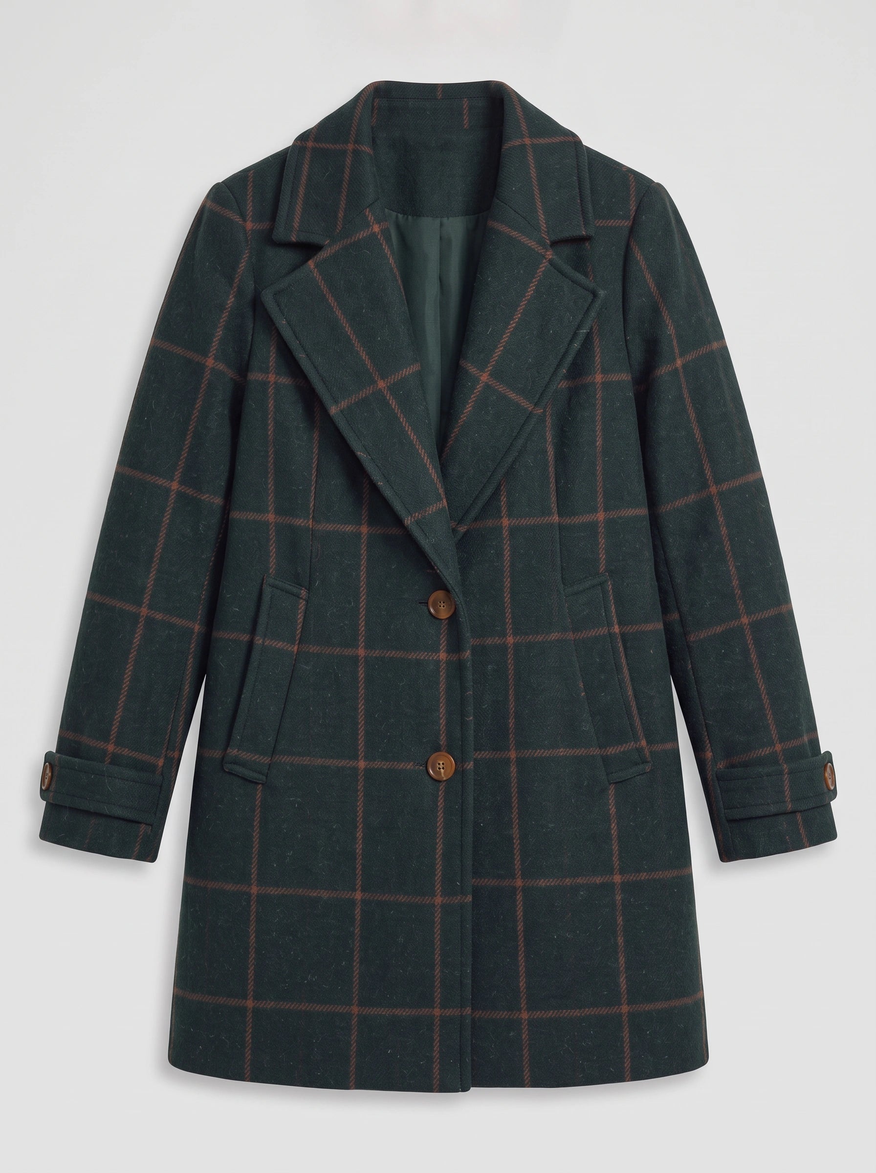 Scazie Windowpane Check Double-Breasted Longline Coat – Plaid Women Blazer Wool-Blend Tailored Formal Winter Outerwear Jacket
