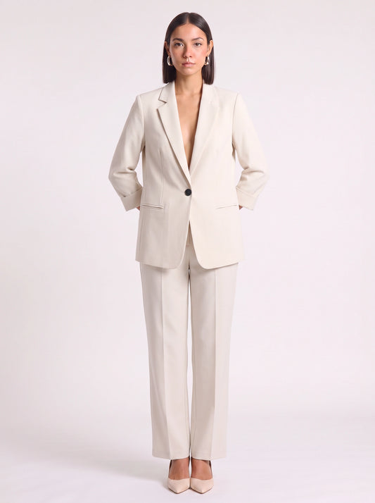 Mondara Longline Blazer Trouser Co-Ord – Women Tailored Pants High Waisted Office Formal Business Suit Set