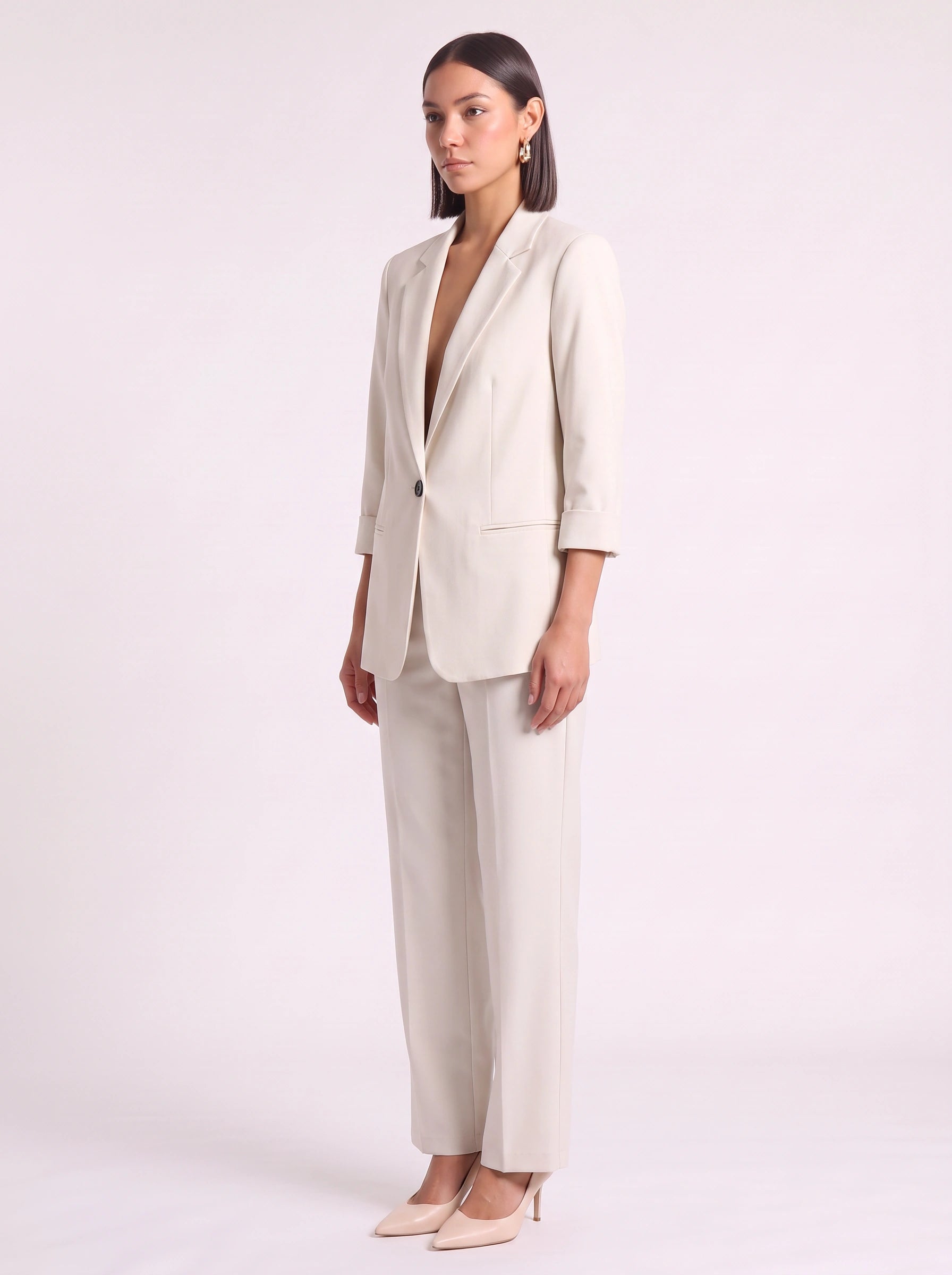 Mondara Longline Blazer Trouser Co-Ord – Women Tailored Pants High Waisted Office Formal Business Suit Set