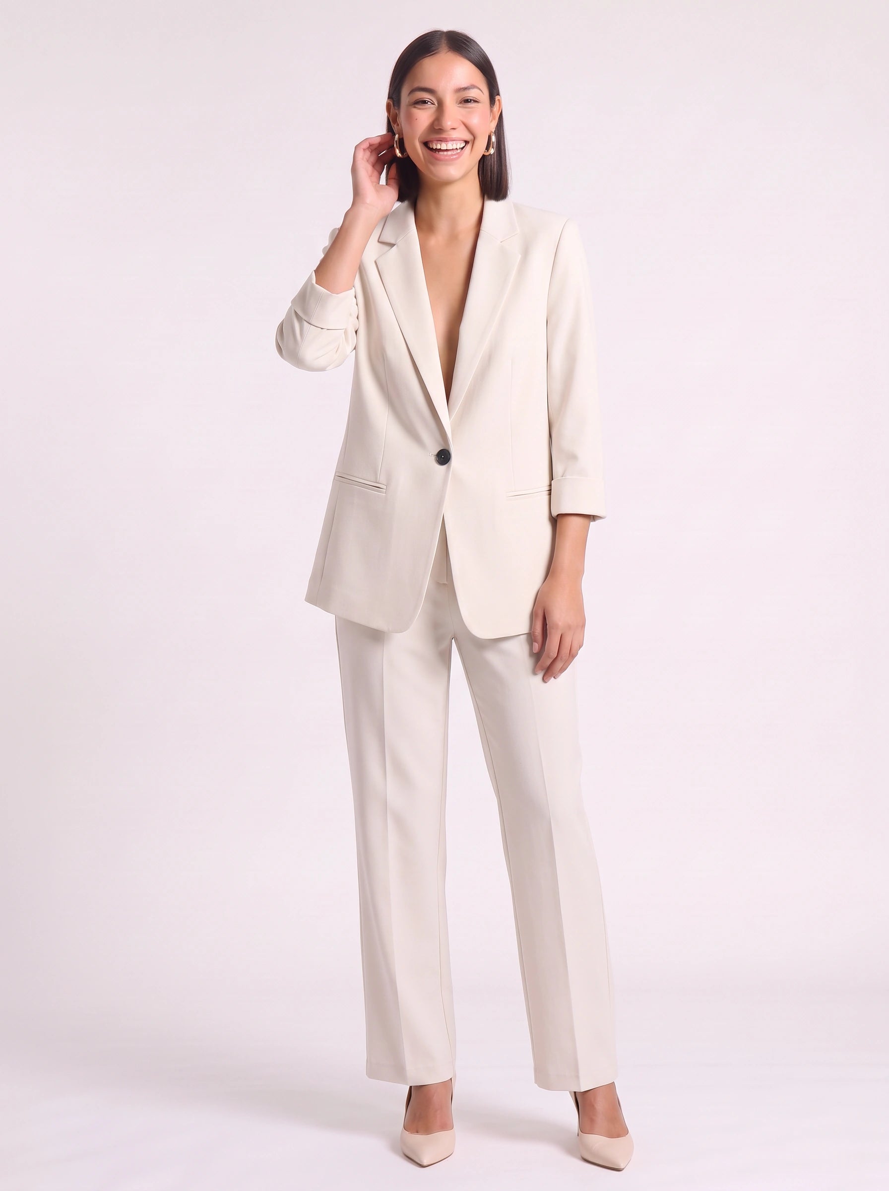 Mondara Longline Blazer Trouser Co-Ord – Women Tailored Pants High Waisted Office Formal Business Suit Set