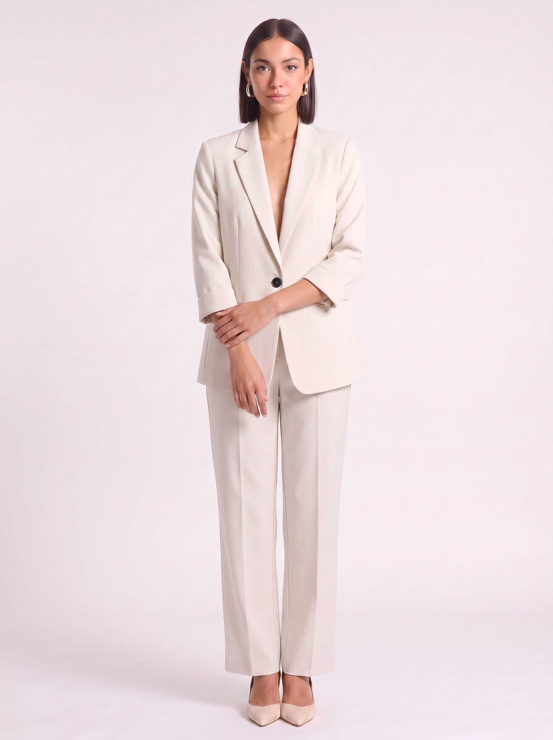 Mondara Longline Blazer Trouser Co-Ord – Women Tailored Pants High Waisted Office Formal Business Suit Set