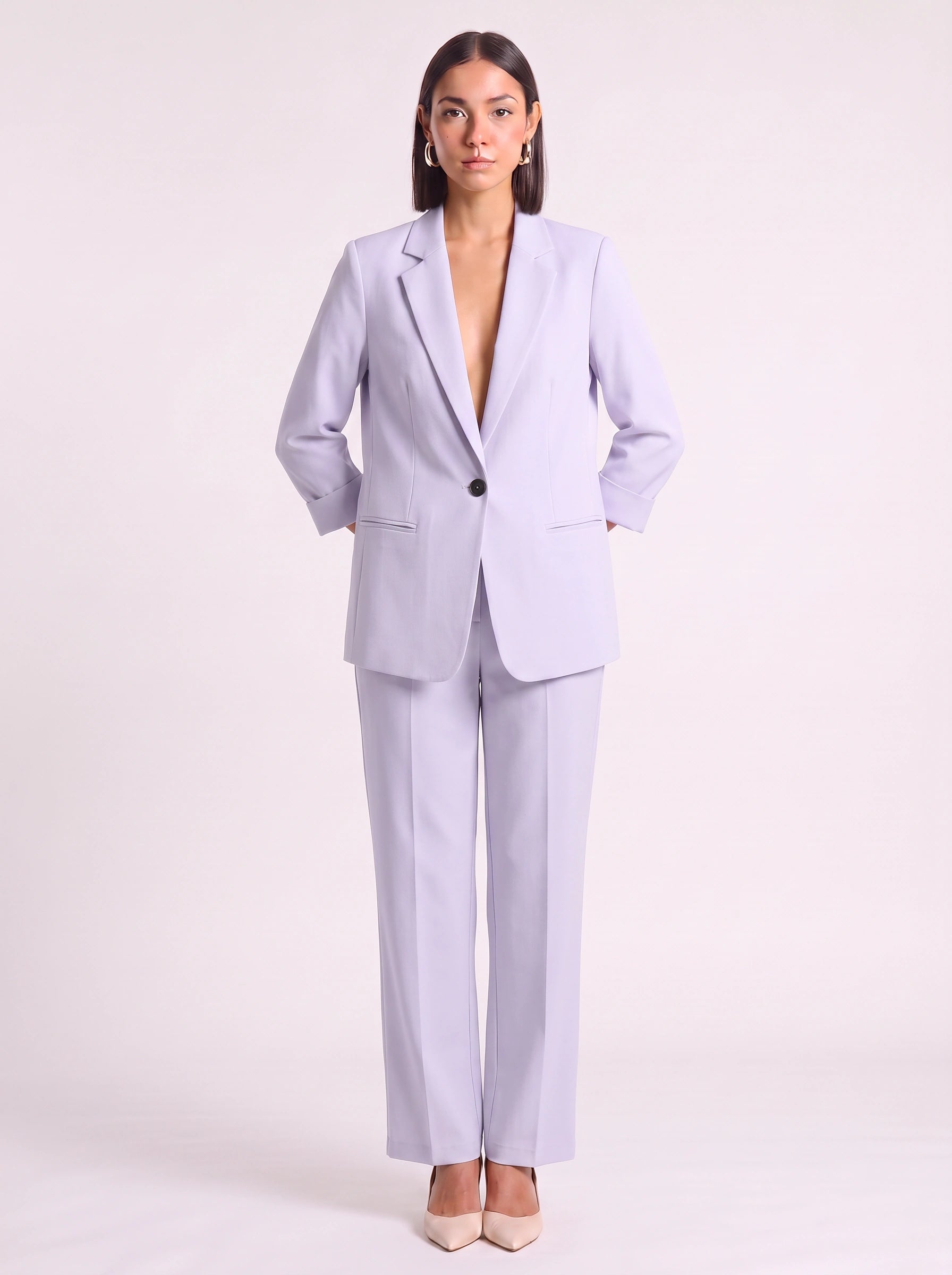 Mondara Longline Blazer Trouser Co-Ord – Women Tailored Pants High Waisted Office Formal Business Suit Set