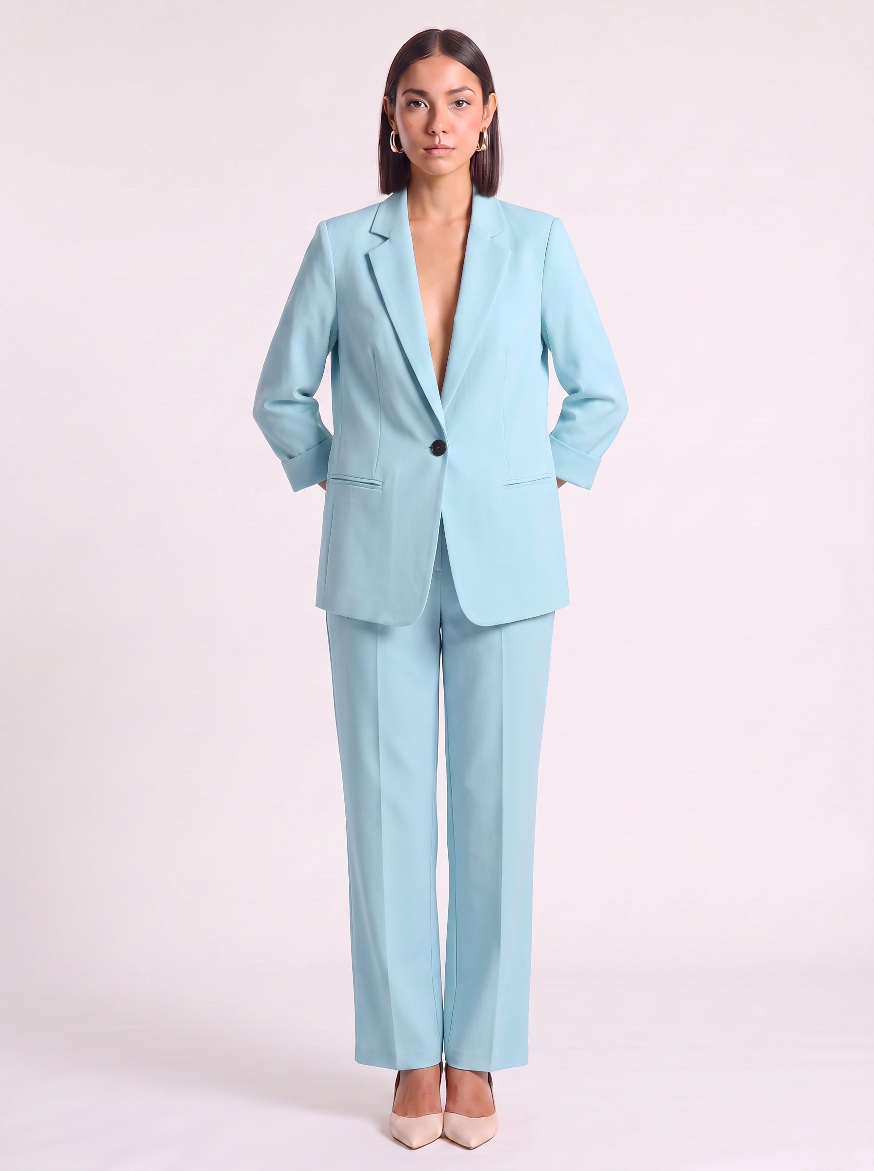 Mondara Longline Blazer Trouser Co-Ord – Women Tailored Pants High Waisted Office Formal Business Suit Set