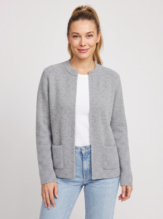 Costella Ribbed Knit Cardigan – Women Crew Neck Open Front Pockets Casual Office Cardigan Sweater