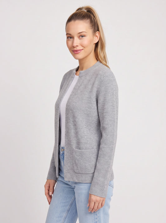 Costella Ribbed Knit Cardigan – Women Crew Neck Open Front Pockets Casual Office Cardigan Sweater