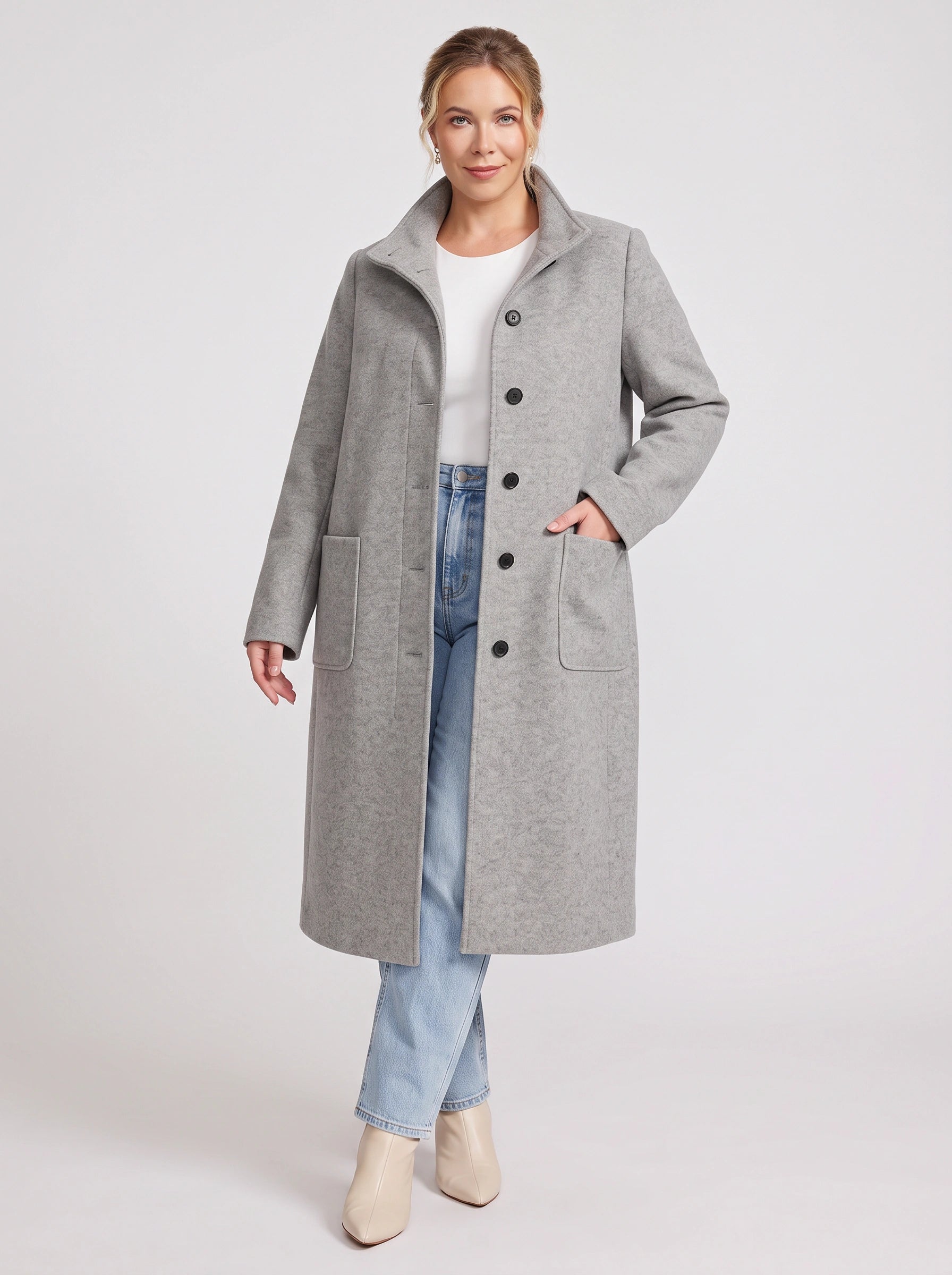 Colville Single-Breasted Longline Coat – Women Wool Blend Winter Outerwear Tailored Button-Front Coat