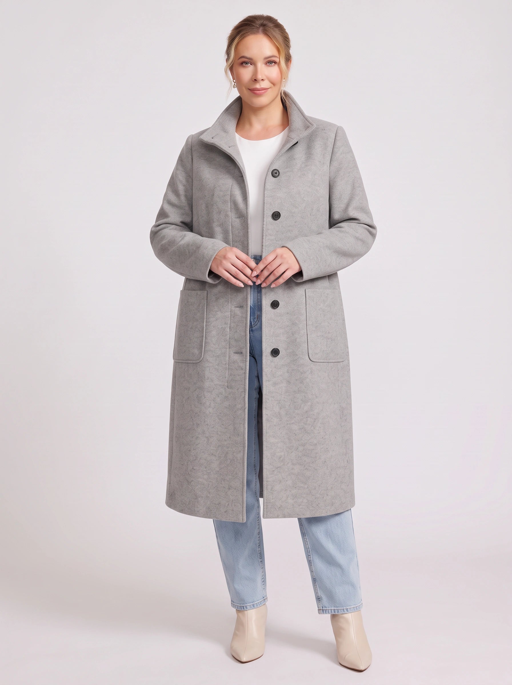 Colville Single-Breasted Longline Coat – Women Wool Blend Winter Outerwear Tailored Button-Front Coat