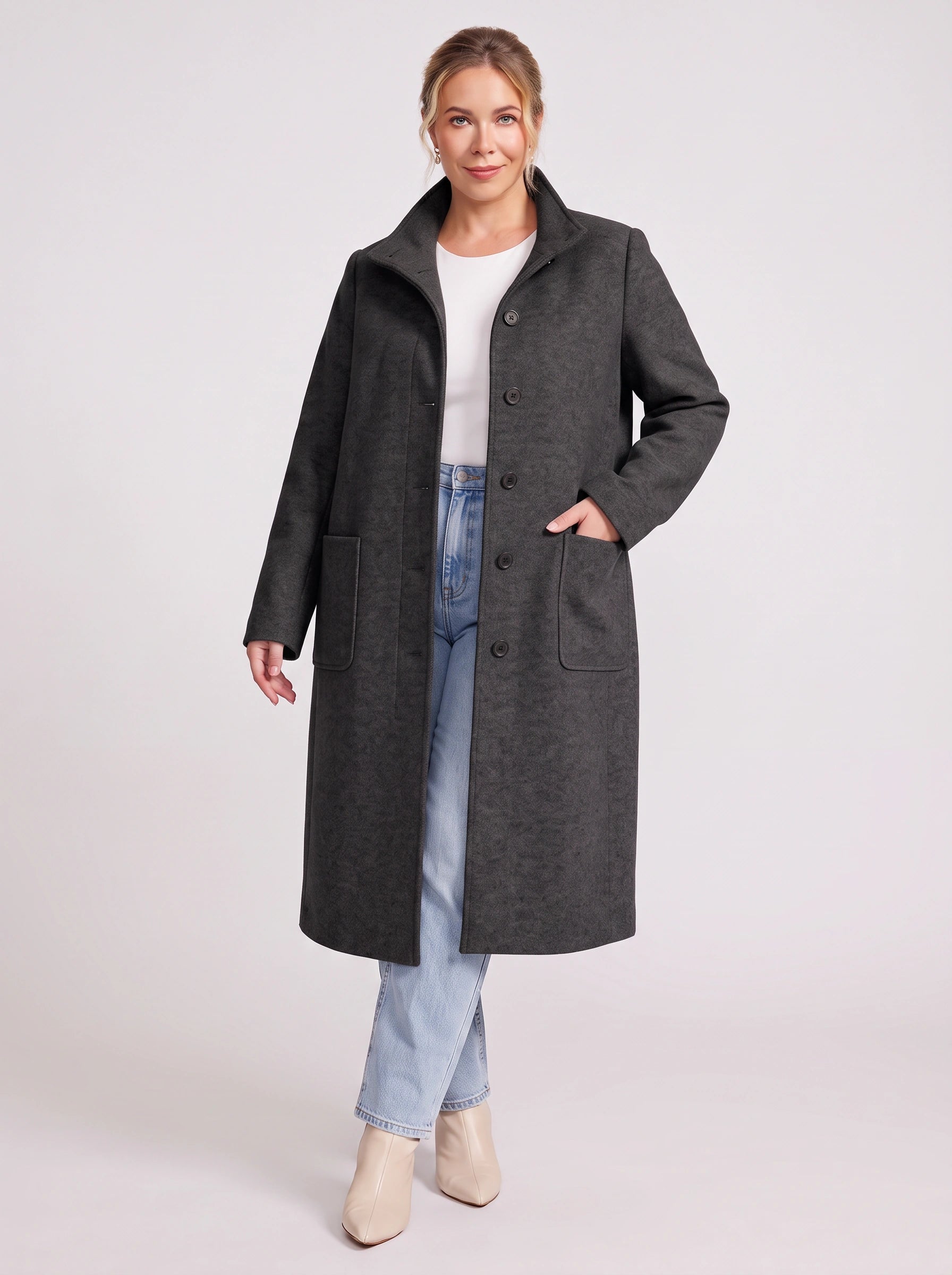 Colville Single-Breasted Longline Coat – Women Wool Blend Winter Outerwear Tailored Button-Front Coat