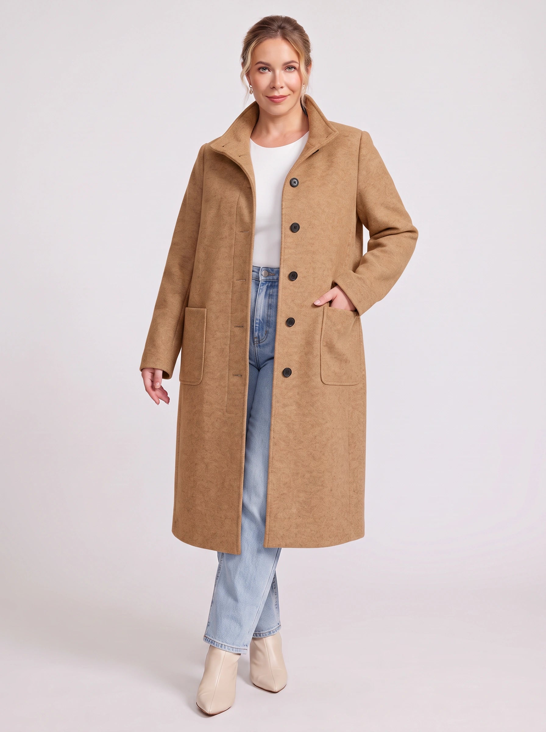 Colville Single-Breasted Longline Coat – Women Wool Blend Winter Outerwear Tailored Button-Front Coat
