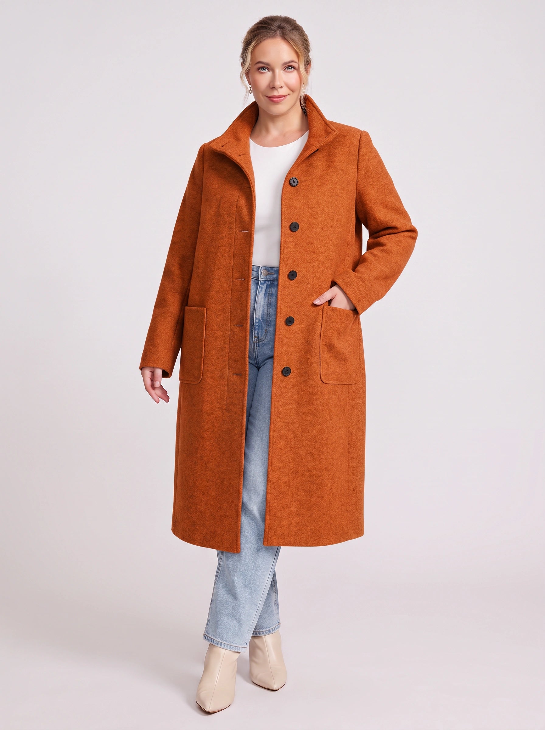 Colville Single-Breasted Longline Coat – Women Wool Blend Winter Outerwear Tailored Button-Front Coat